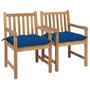 Voir la diapositive 1 : VIDAXL Chaises de jardin lot de 2 et coussins bleu Bois de teck massif