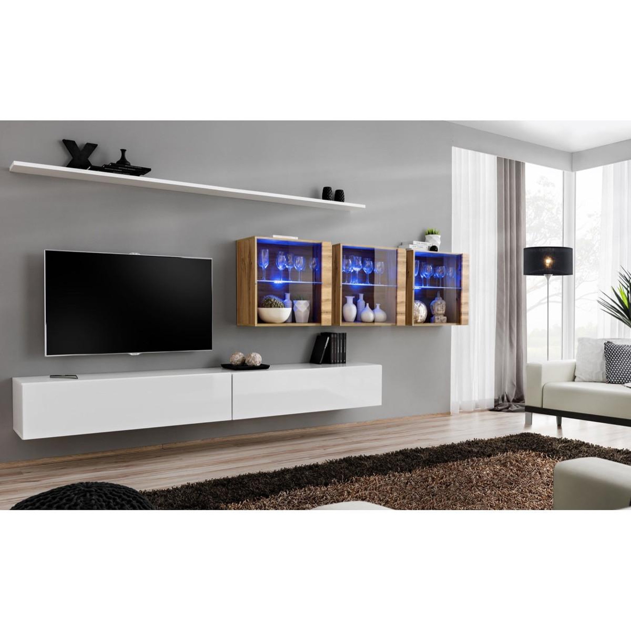 Voir la diapositive 2 : Paris Prix Meuble tv mural design  switch xvii  340cm blanc & naturel