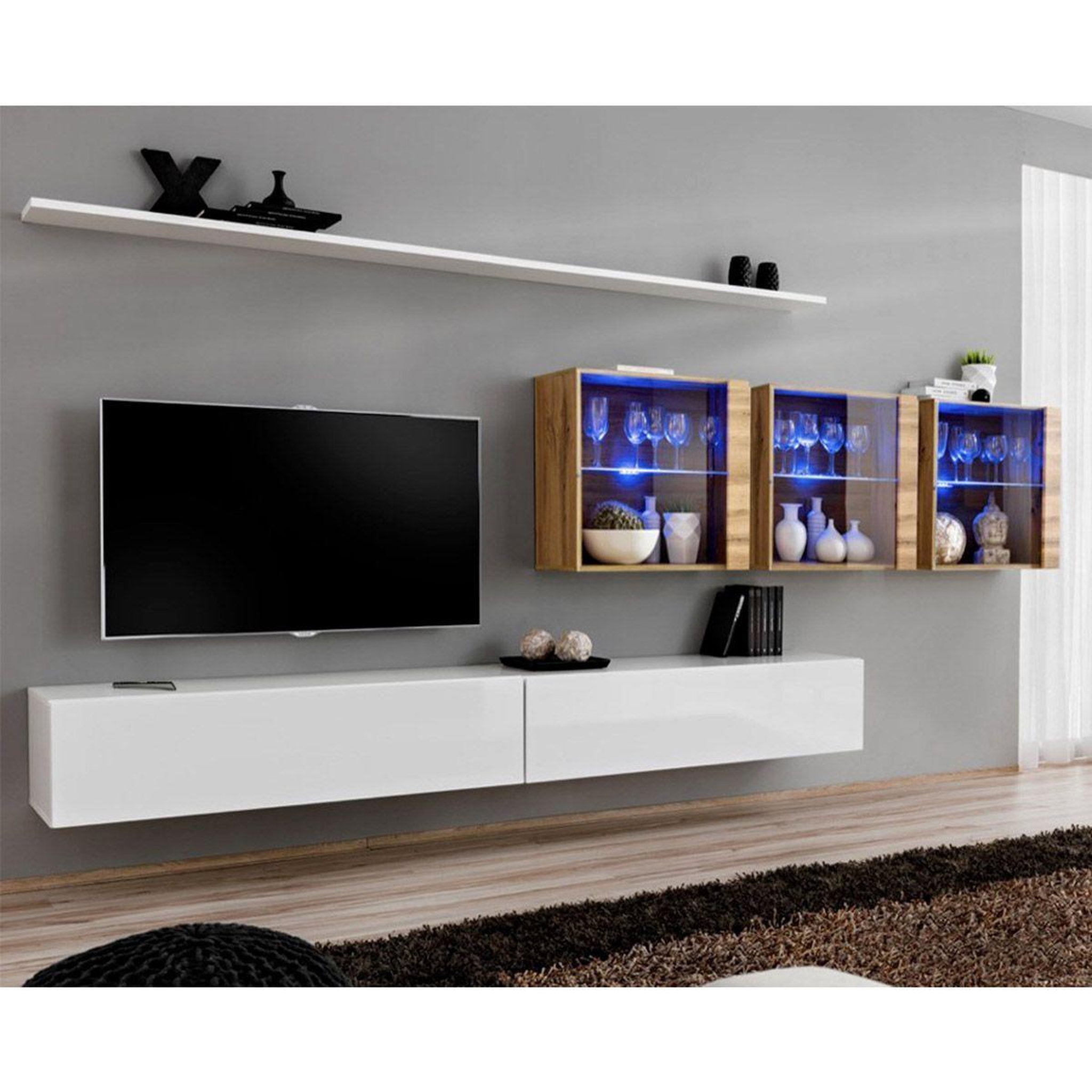 Paris Prix Meuble tv mural design  switch xvii  340cm blanc & naturel