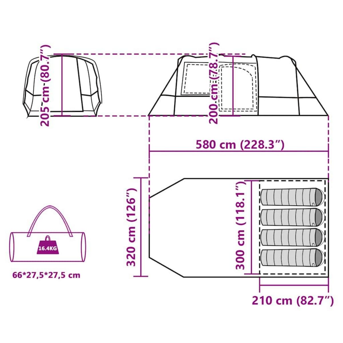 VIDAXL Tente de camping tunnel 4 personnes vert impermeable