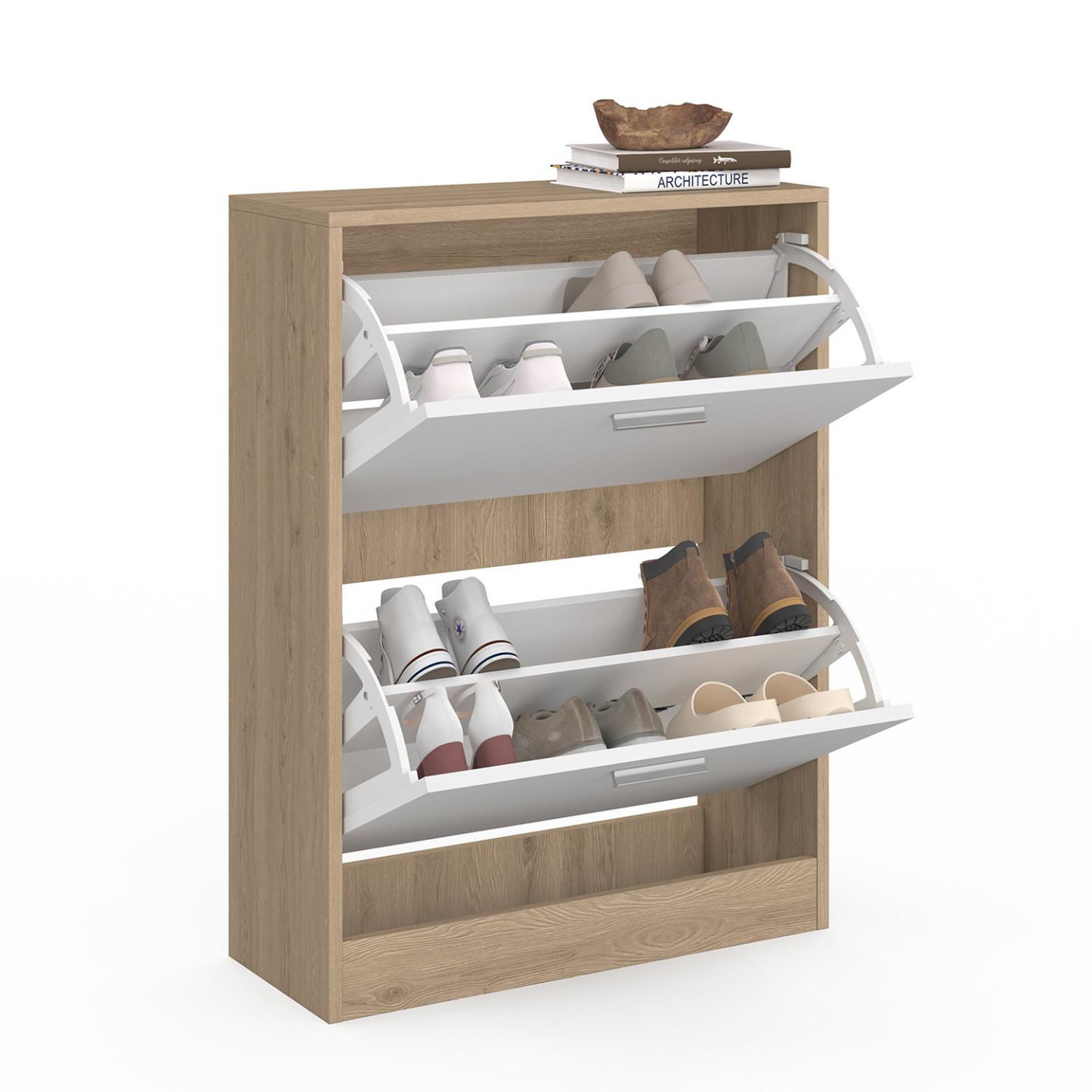 Voir la diapositive 4 : ID MARKET Meuble à chaussures 12 paires klark imitation hêtre 2 portes blanches
