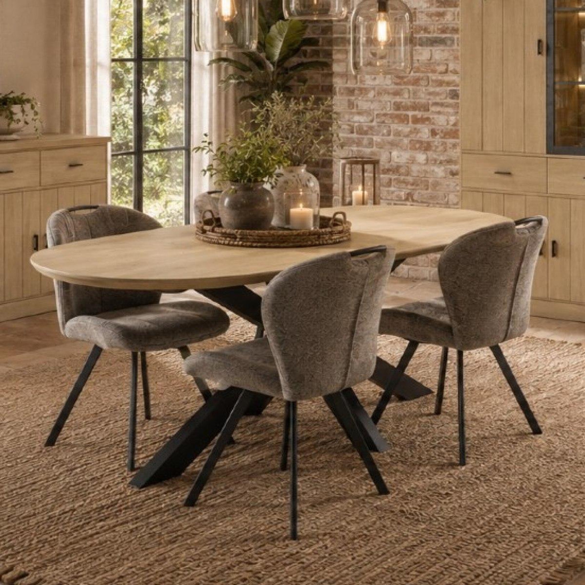 Voir la diapositive 2 : JLC KREATION Table à manger ovale en bois avec pied central 190cm teodora