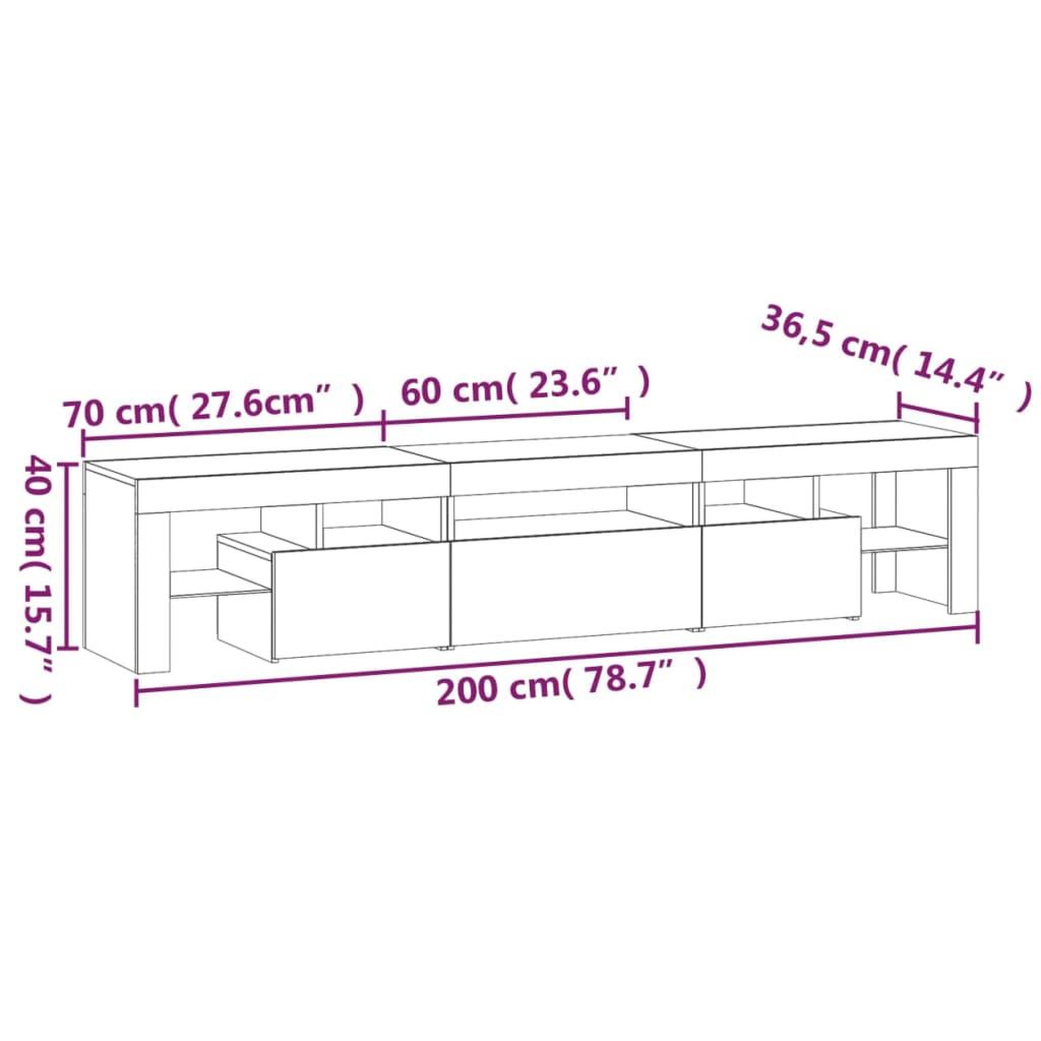 Voir la diapositive 6 : VIDAXL Meuble TV avec lumieres LED Chene sonoma 200x36,5x40 cm