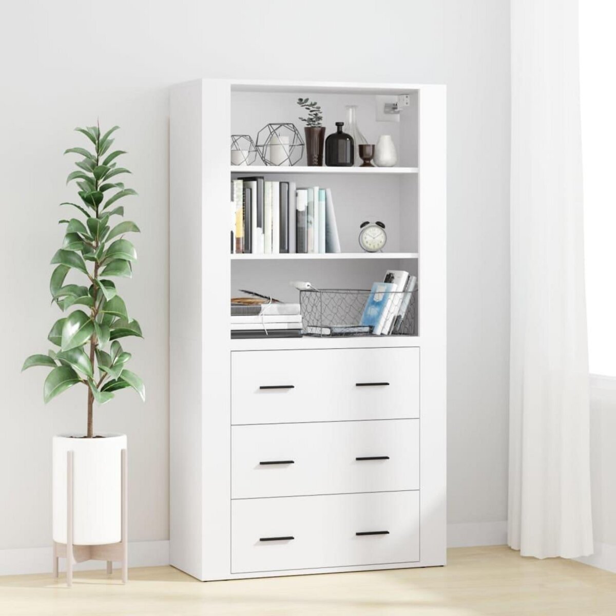 VIDAXL Buffet haut Blanc Bois d'ingenierie