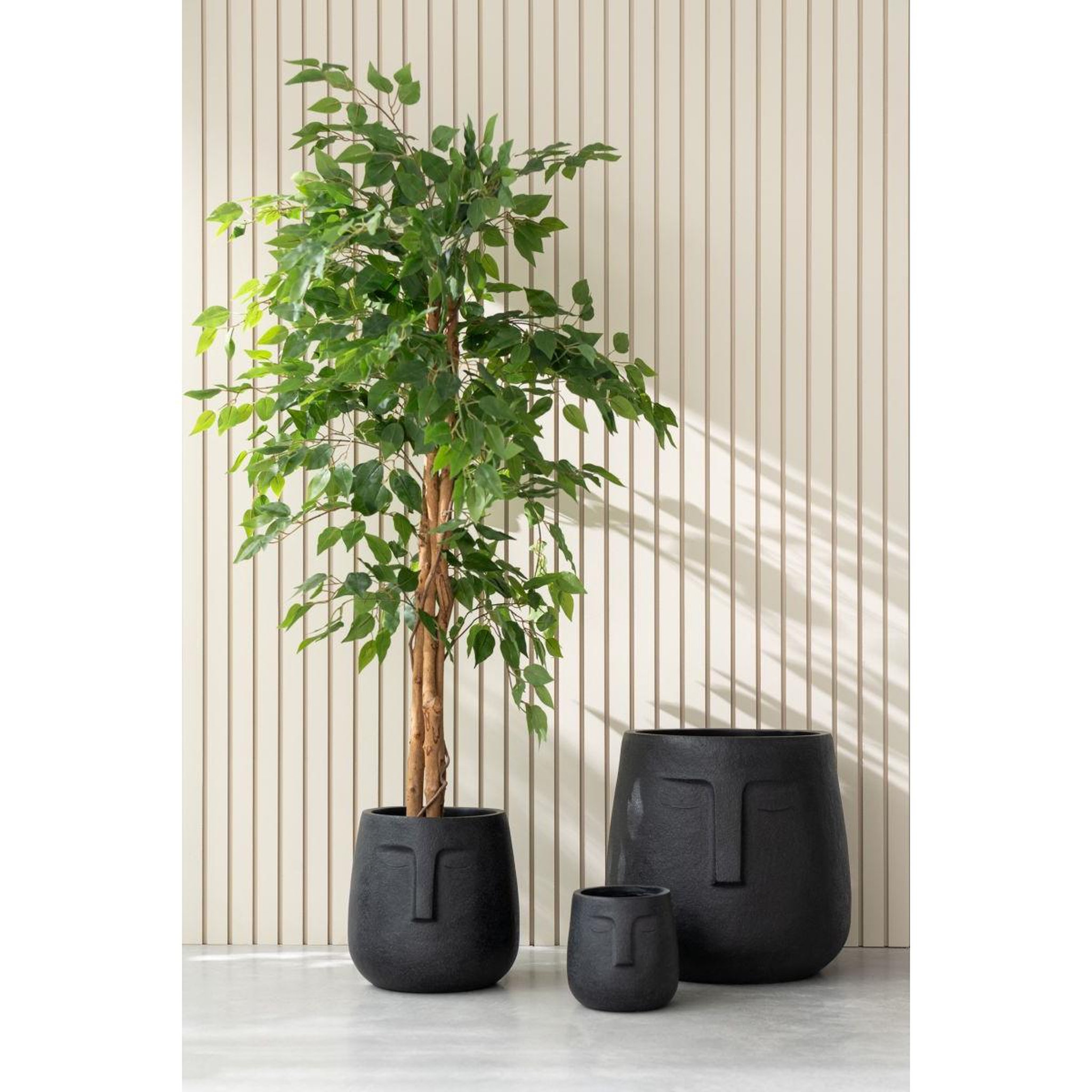 Voir la diapositive 4 : J-LINE Lot de 3 cache-pots déco  moai  45cm noir