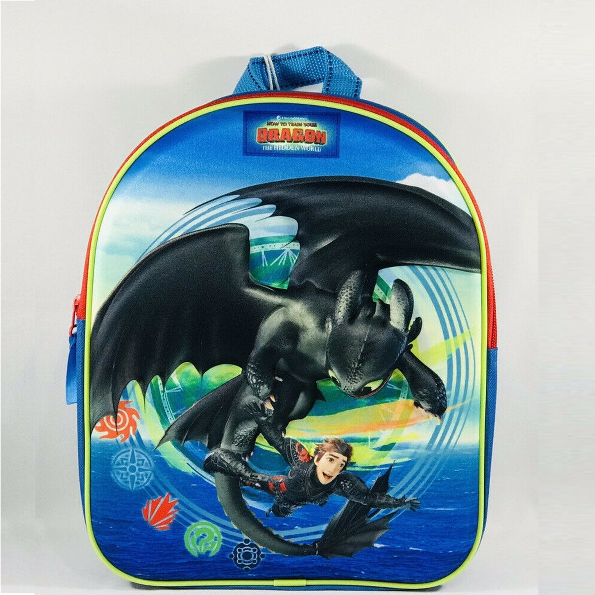 Voir la diapositive 2 : Sac à goûter maternelle Dragon 3 3D bleu