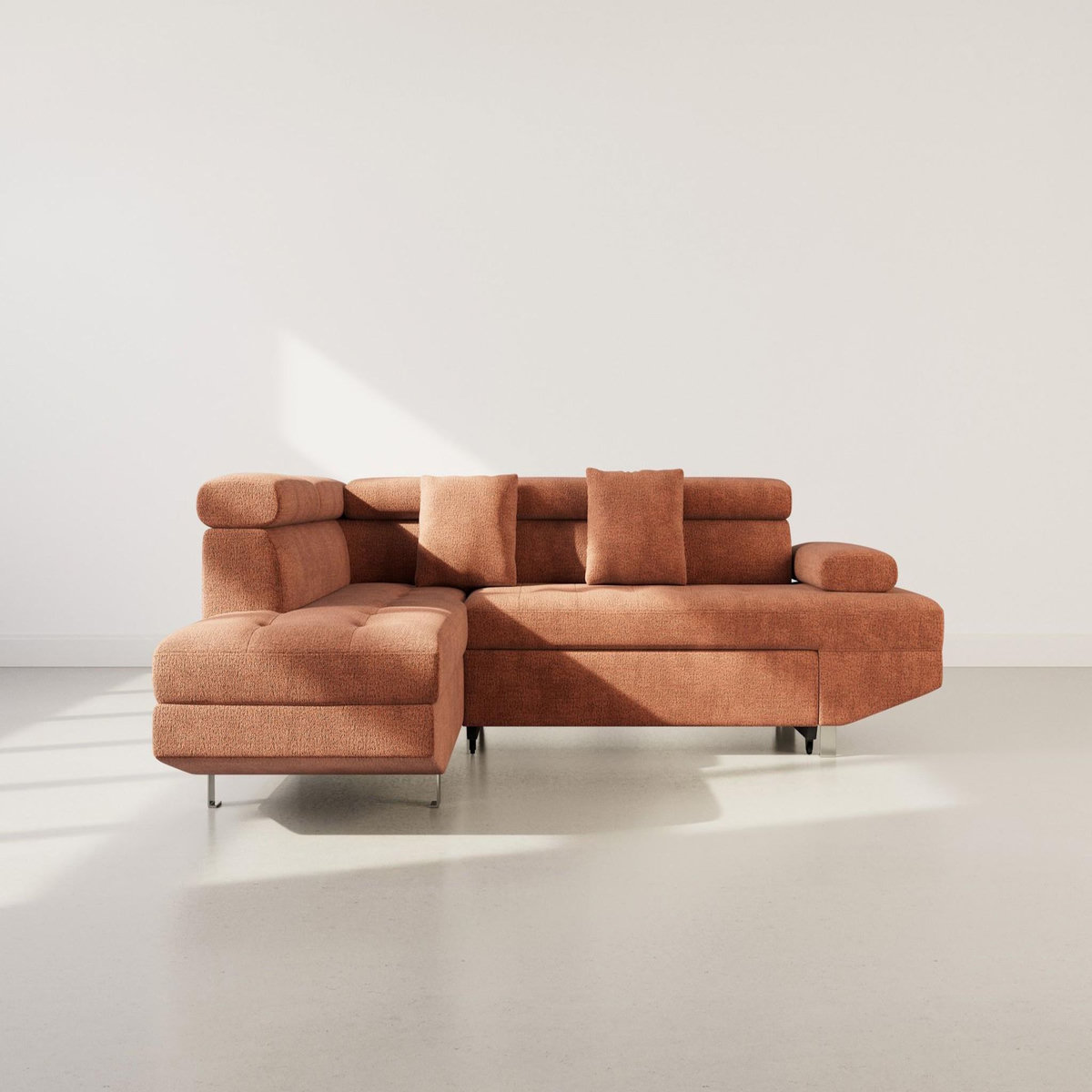 BEST MOBILIER Margaux - canapé d'angle gauche 5 places convertible avec coffre et têtières réglables en velours texturé