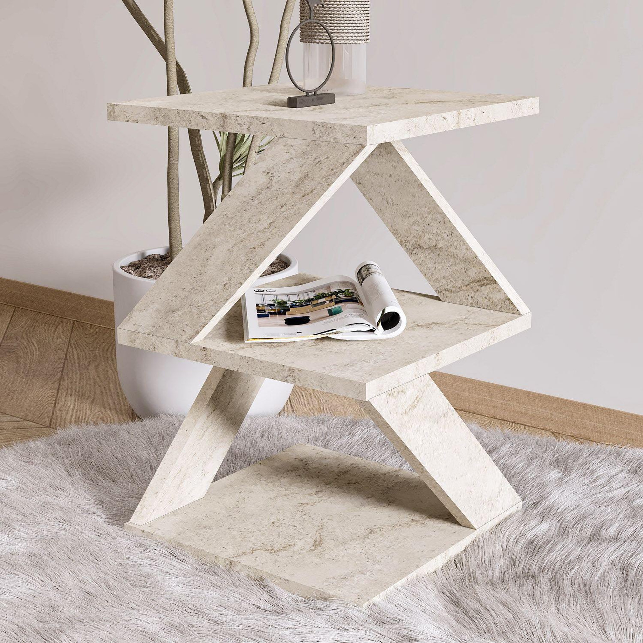 Voir la diapositive 2 : Habitat et Jardin Table d'appoint en bois  albeni  - 29 x 29 x 54 cm - travertin
