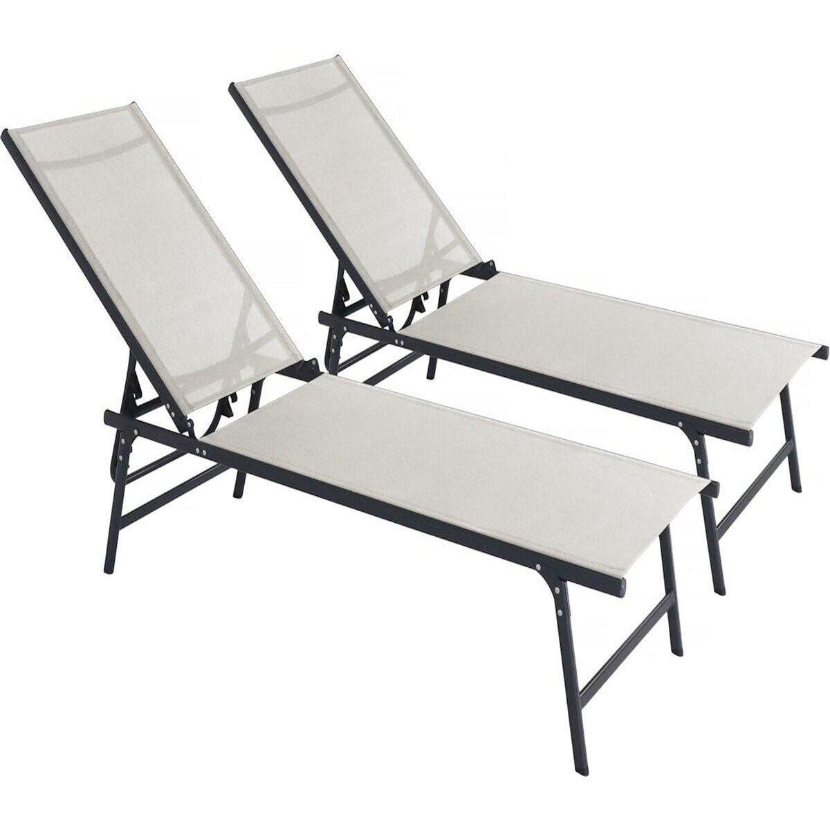 Habitat et Jardin Lot de 2 bains de soleil en métal  Sublima  - 180 x 54 x 104 cm - Beige