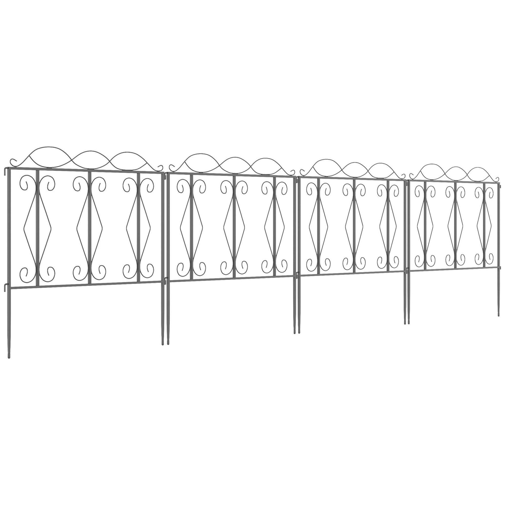 Voir la diapositive 1 : OUTSUNNY Lot de 4 clôtures de jardin décoratives en métal avec ornements - dim. totales 252L x 62H cm - noir