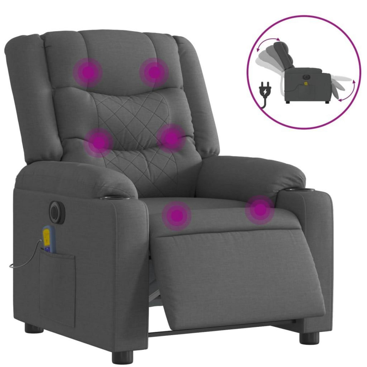 VIDAXL Fauteuil inclinable de massage electrique gris fonce tissu