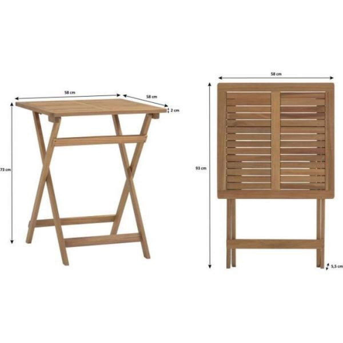 MARKET24 Set bistrot pliable en bois d'acacia FSC avec tressage en corde beige - 2 personnes - MAKENA