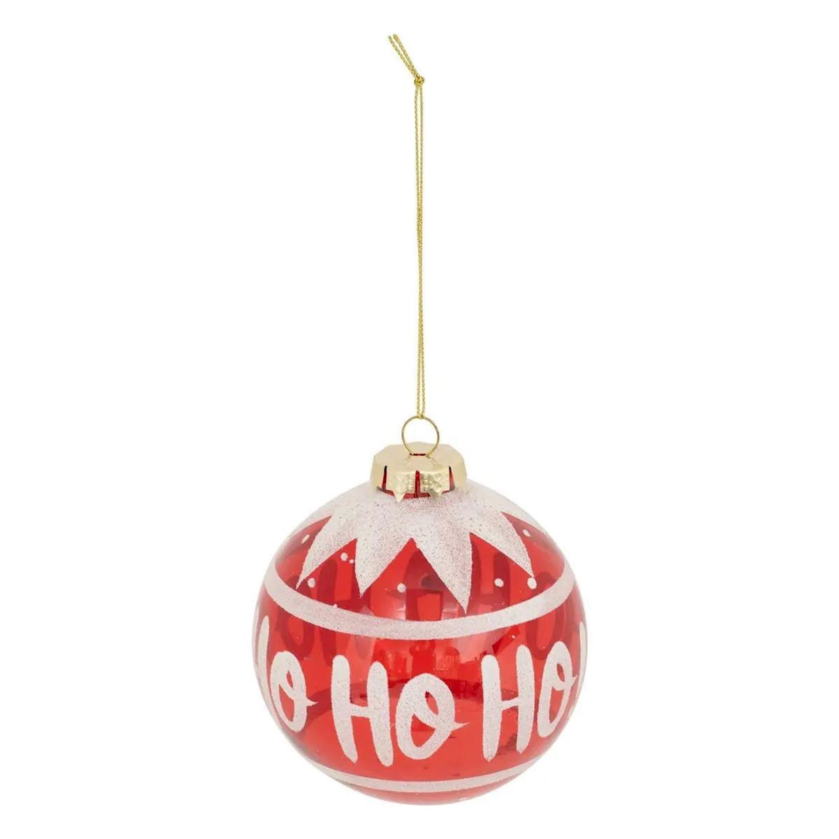 ATMOSPHERA Boule de Noël en Verre  Ho Ho Ho  9cm Rouge & Blanc
