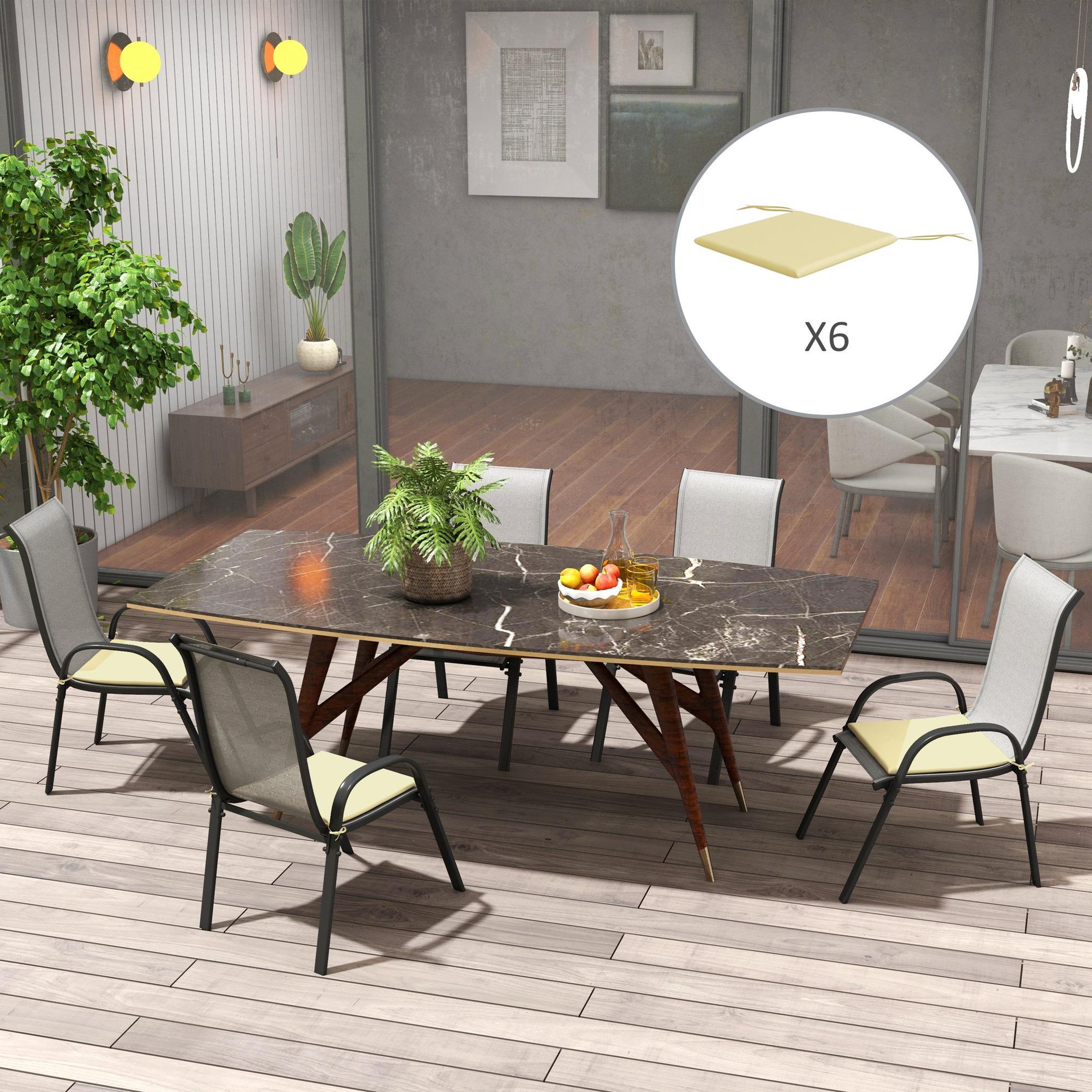 Voir la diapositive 4 : OUTSUNNY Lot de 6 coussins de chaises de jardin polyester beige