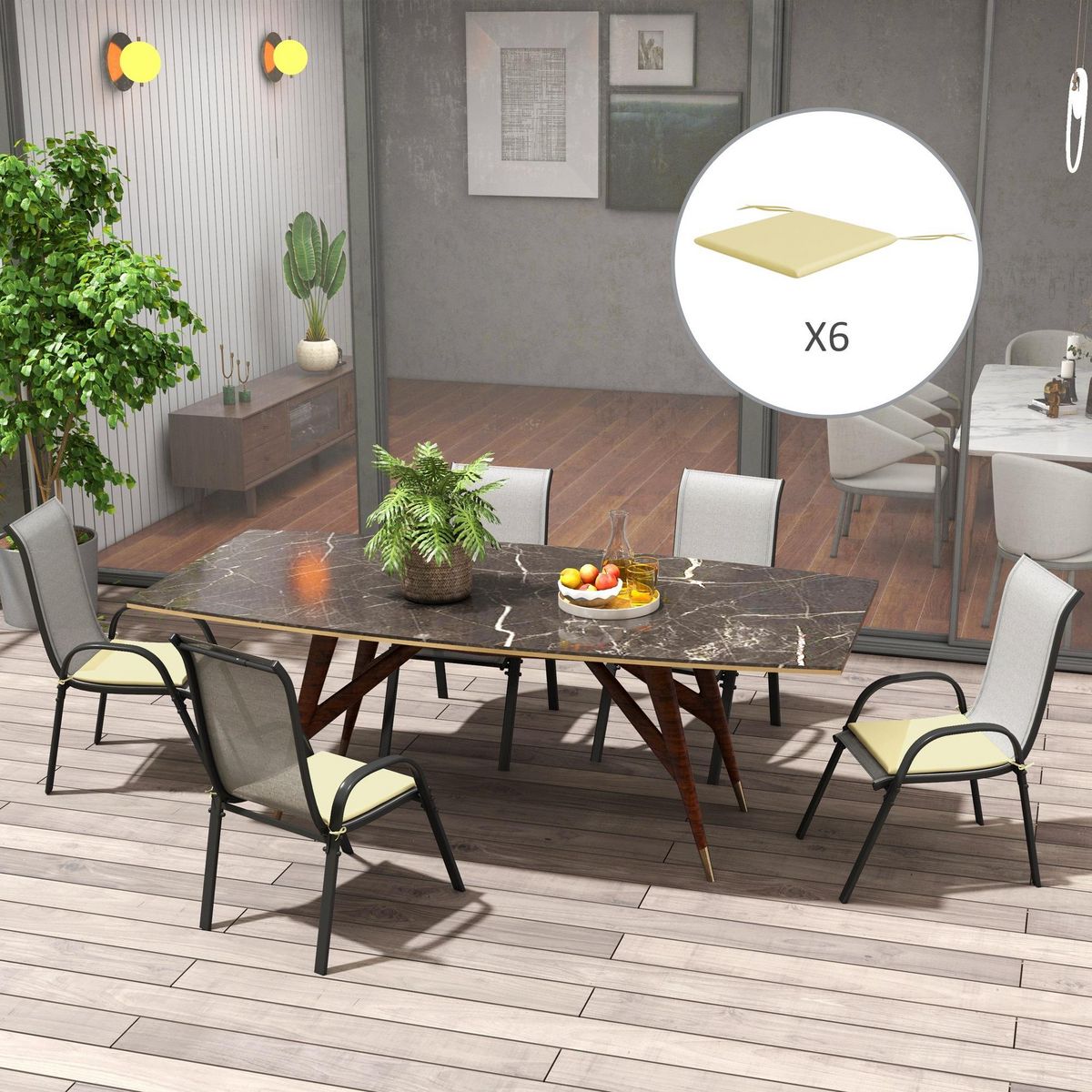 OUTSUNNY Lot de 6 coussins de chaises de jardin polyester beige