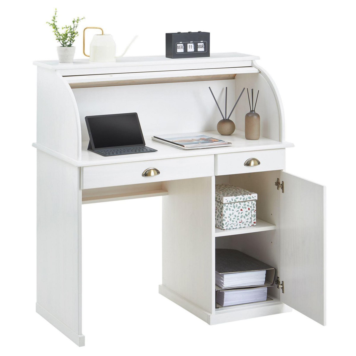 IDIMEX Bureau secrétaire TOM avec 2 tiroirs et 1 porte en pin massif