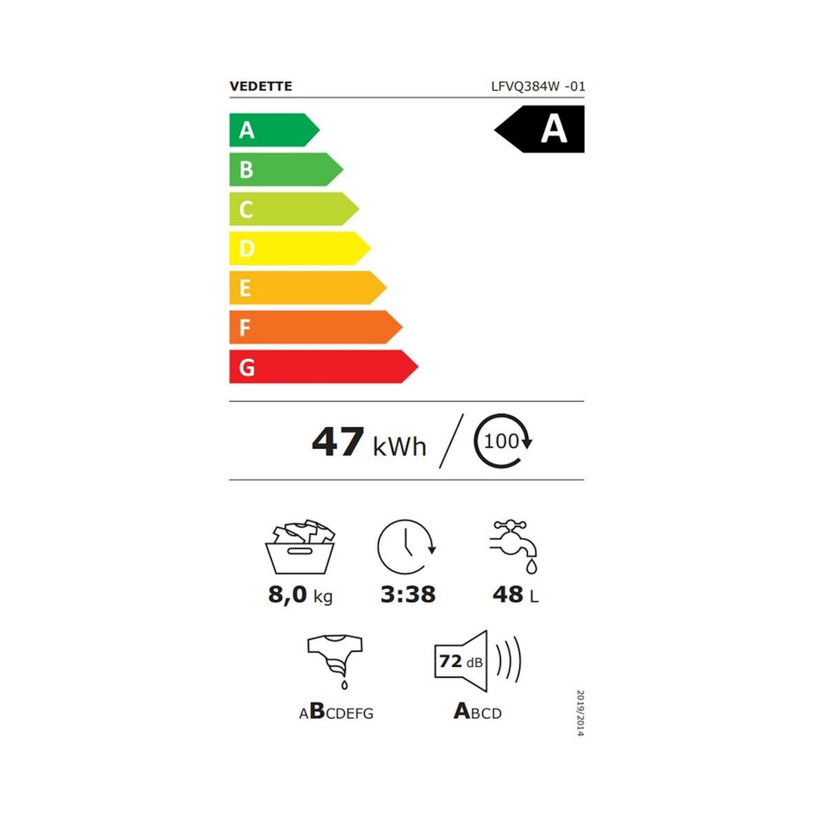 Vedette Lave-linge frontal 8kg 1400 tours/min - LFVQ384W
