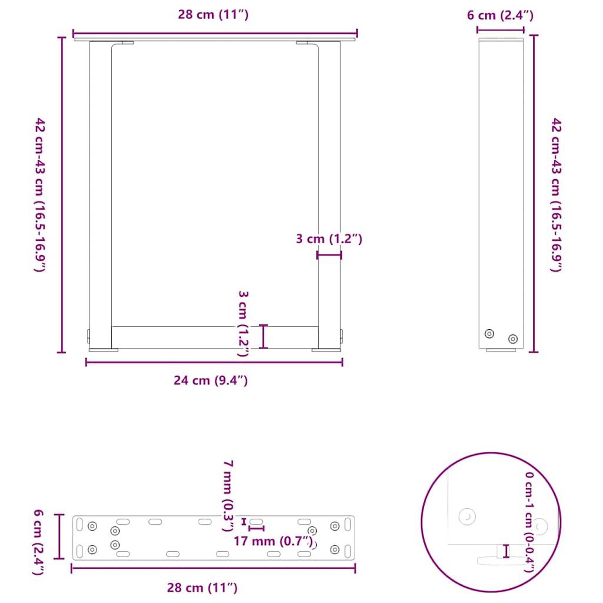 Voir la diapositive 6 : VIDAXL Pieds de table basse forme de U 2 pcs noir 28x(42-43) cm acier