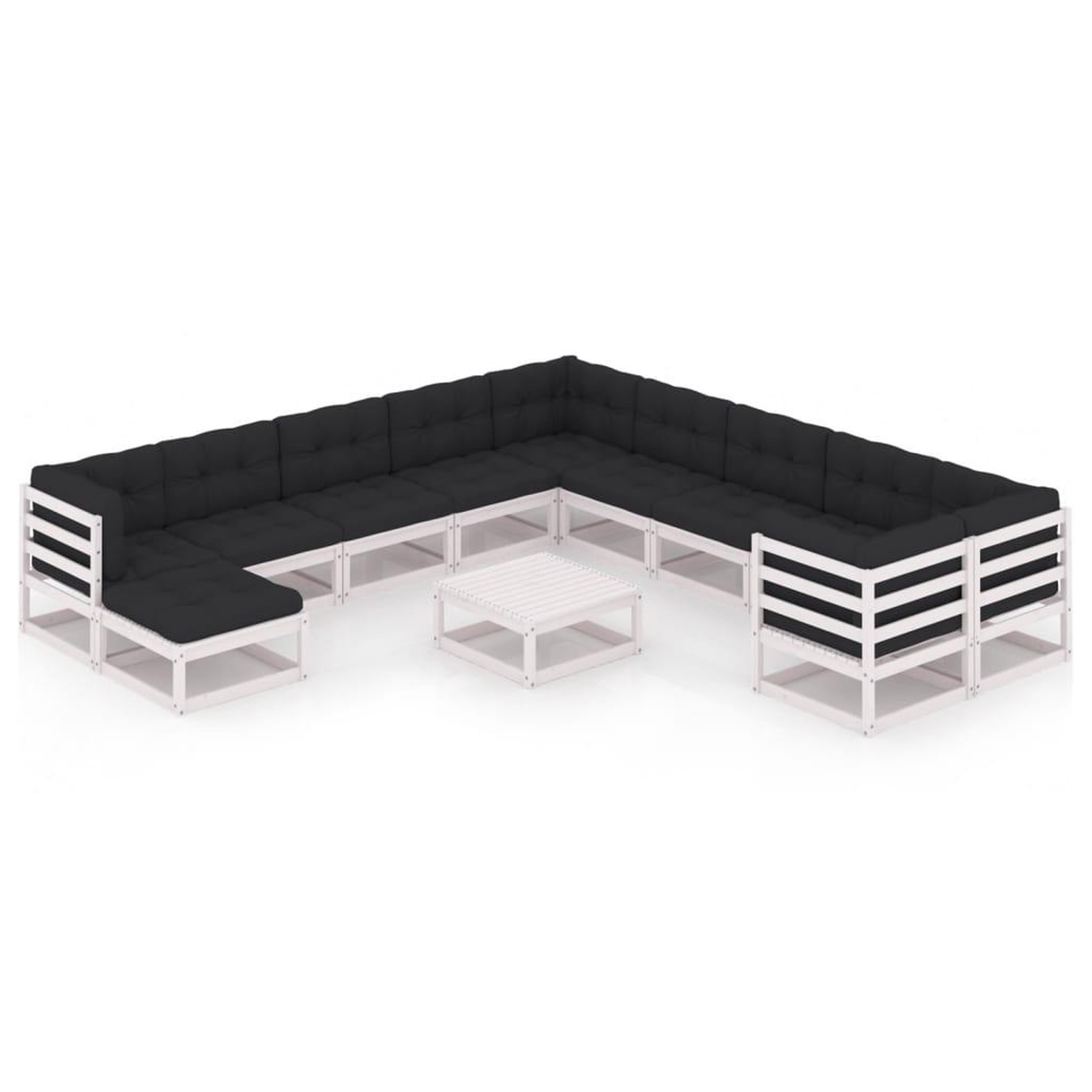 Voir la diapositive 1 : VIDAXL Salon de jardin 12 pcs avec coussins Blanc Bois de pin massif