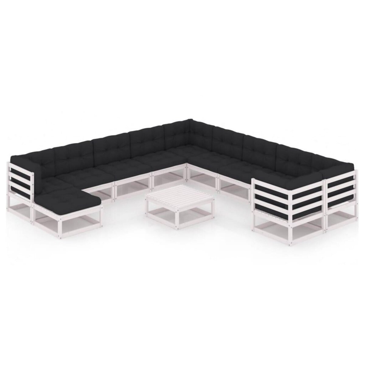 VIDAXL Salon de jardin 12 pcs avec coussins Blanc Bois de pin massif