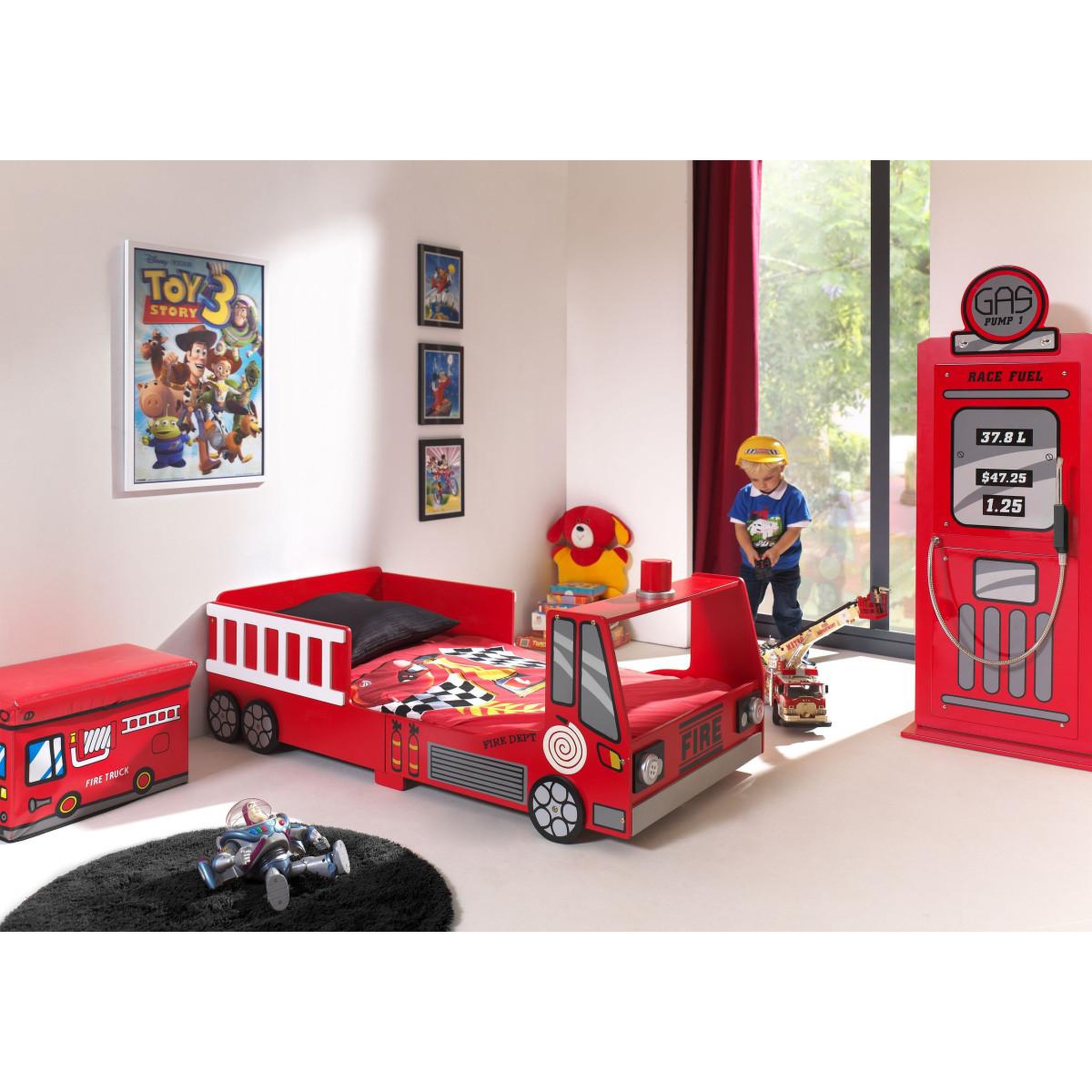 Voir la diapositive 4 : Paris Prix Pack - lit enfant & matelas  pompier  70x140cm rouge