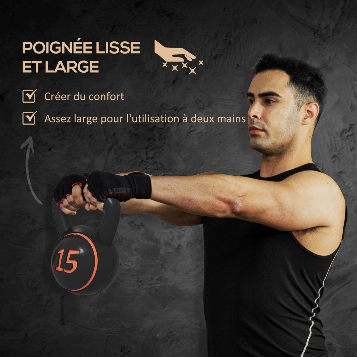 HOMCOM Lot de 3 kettlebells 2,2/4,5/6,8 Kg - prise ergonomique - entraînement musculaire & haltérophilie - PVC noir