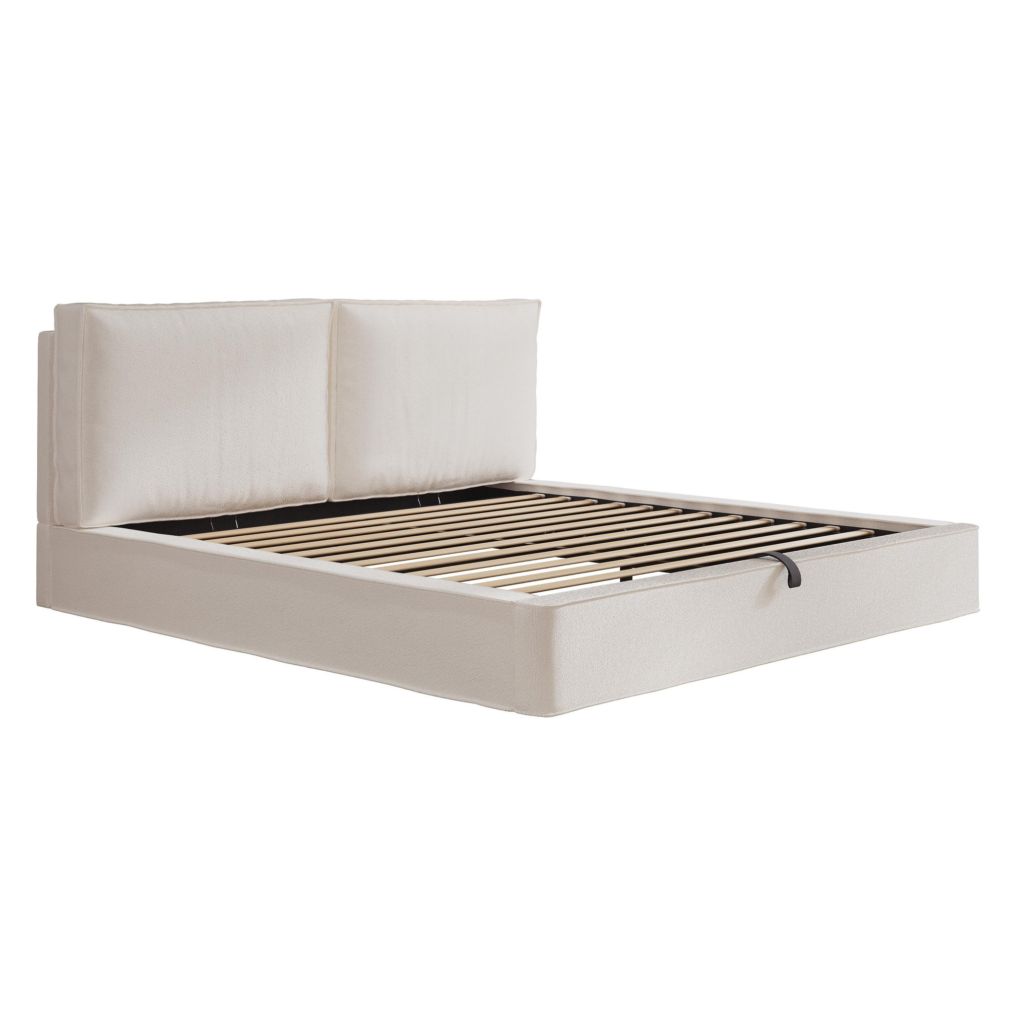 Voir la diapositive 6 : MERAX Lit coffre 180x200 cm avec rangement hydraulique, tête de lit rembourrée bouclé blanc