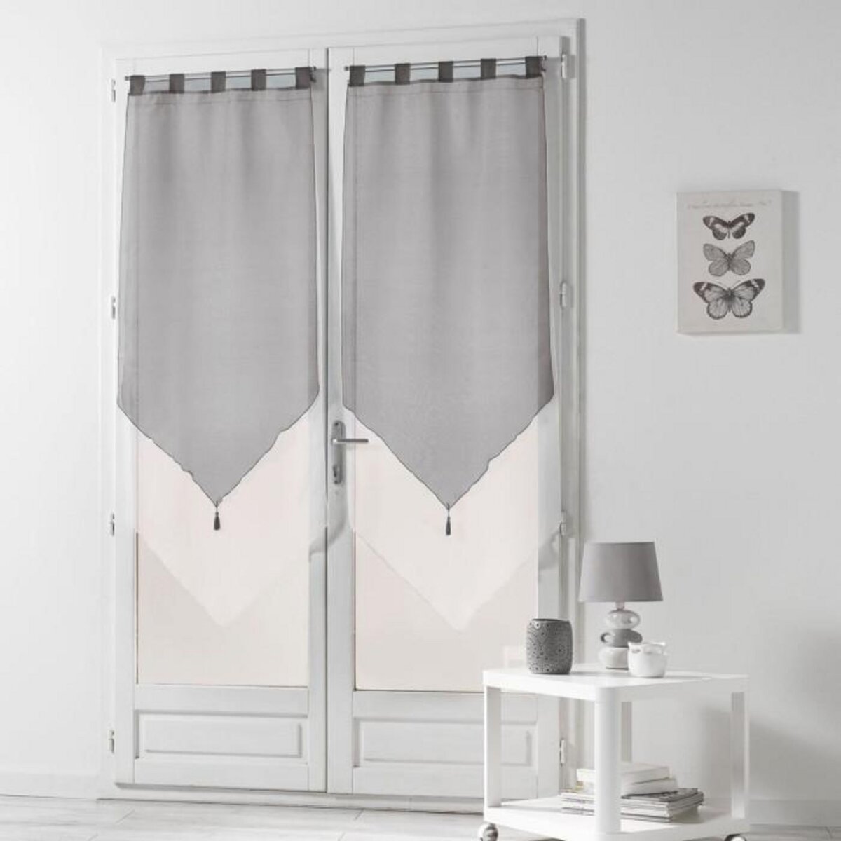 Paris Prix Paire de Voilages  Duo  60x160cm Blanc & Gris