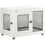 PAWHUT Cage pour chien sur pied style industriel - 2 portes verrouillables, coussin inclus - acier maillé noir panneaux aspect bois blanc
