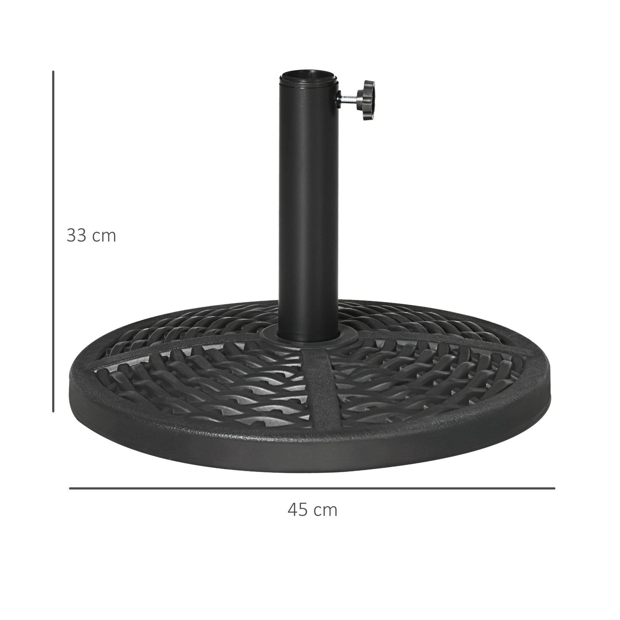 Voir la diapositive 3 : OUTSUNNY Pied de parasol rond base de lestage Ø 45 x 33H cm HDPE aspect rotin tressé poids net 8 Kg noir