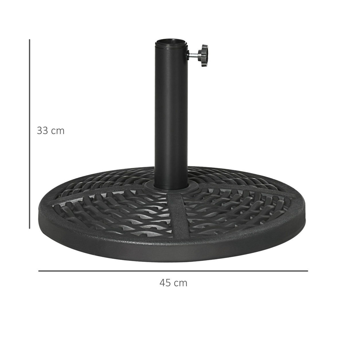 OUTSUNNY Pied de parasol rond base de lestage Ø 45 x 33H cm HDPE aspect rotin tressé poids net 8 Kg noir