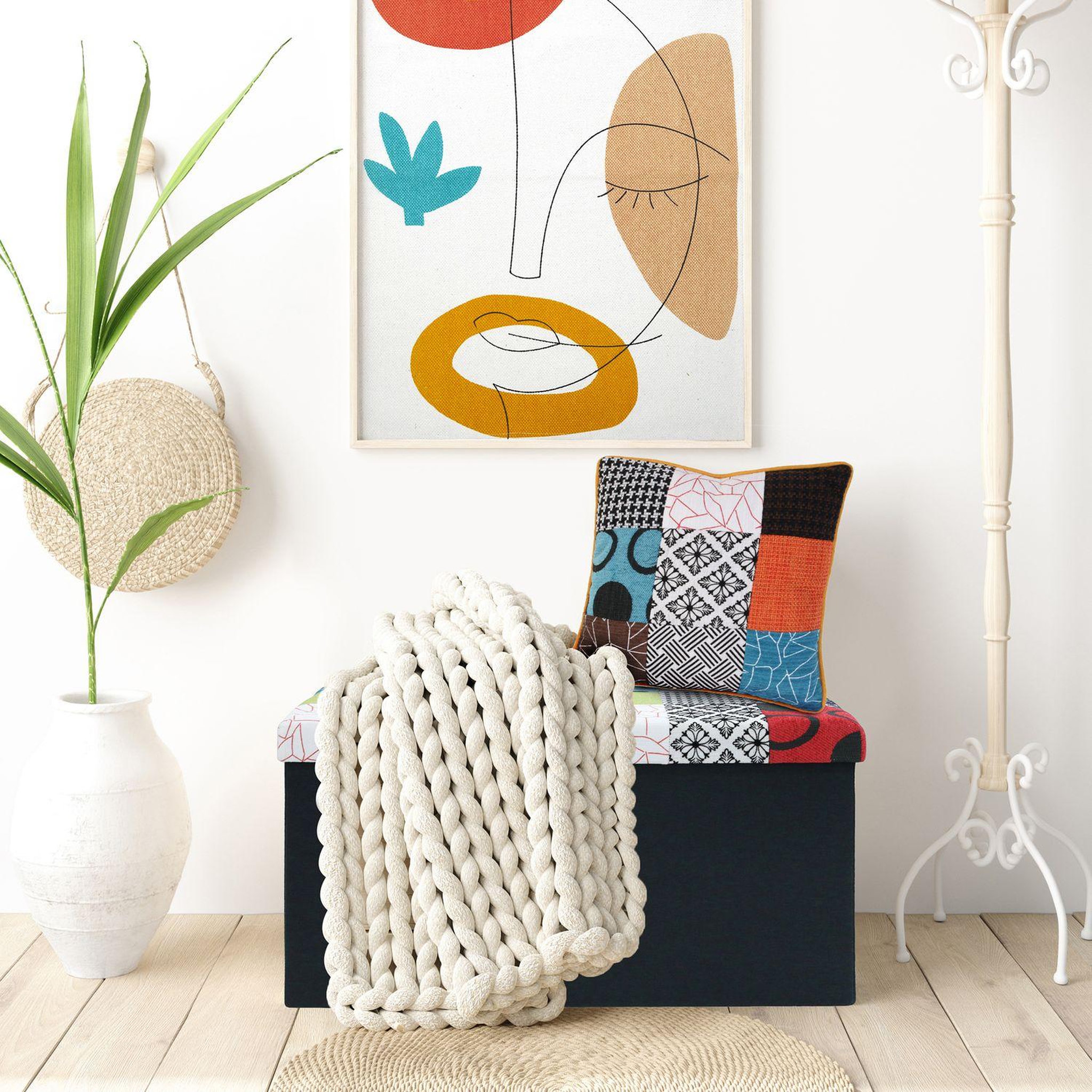 Voir la diapositive 4 : The Home Deco Factory Coffre de rangement pliablepatchwork - multicolor
