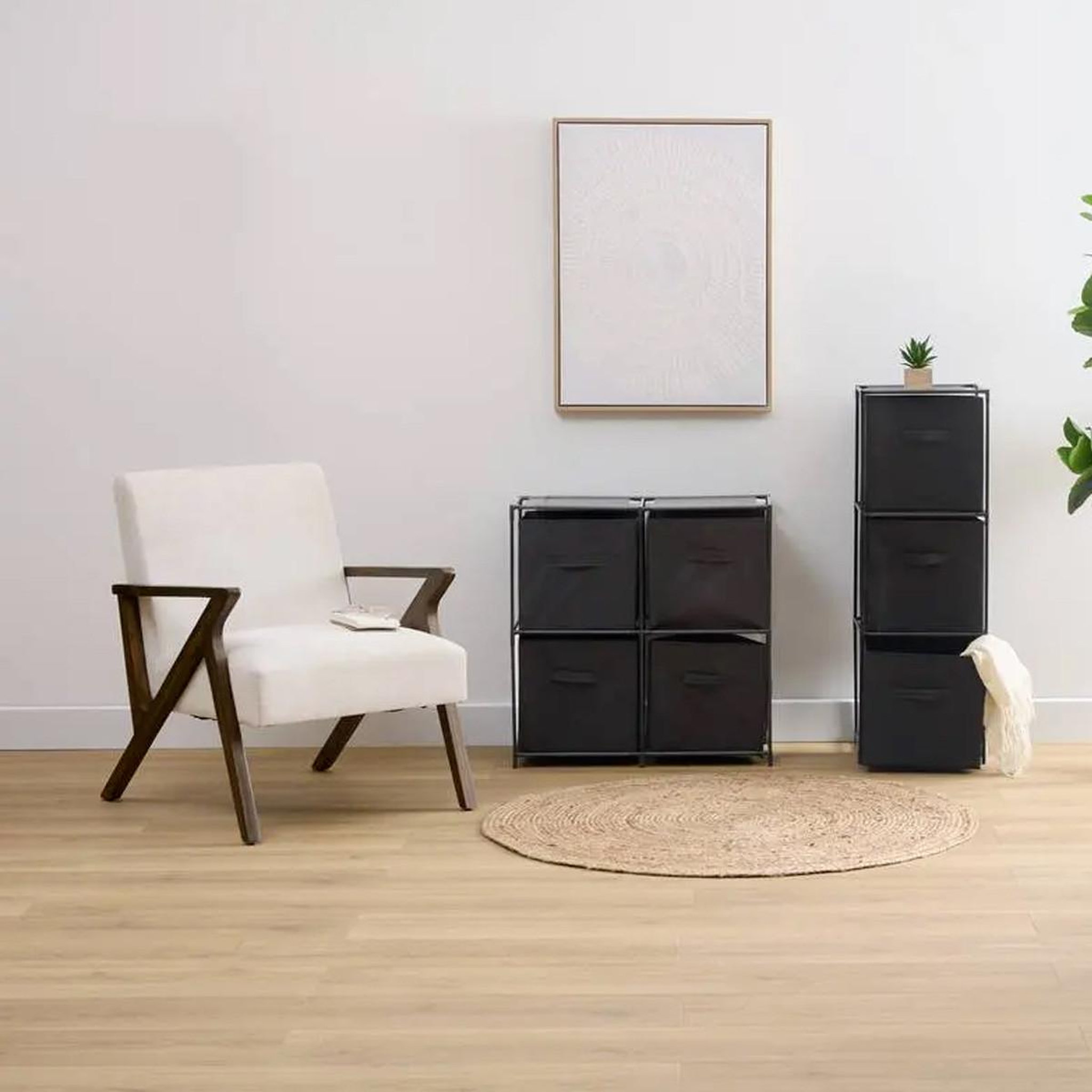 Voir la diapositive 5 : FIVE Étagère 4 cases & 4 boîtes  mix n'modul  68cm noir