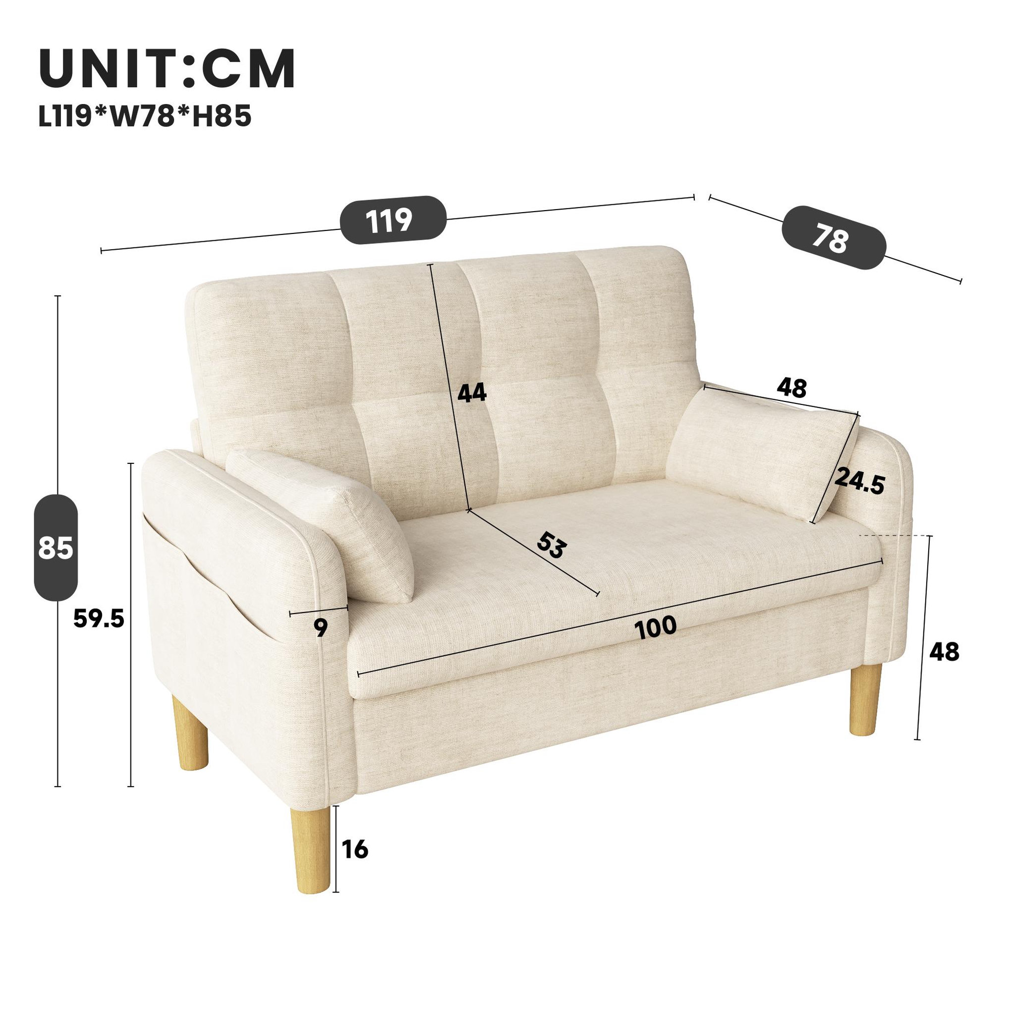 Voir la diapositive 3 : MERAX Canapé 2 places compact avec 2 coussins rangement latéral tissu chenille