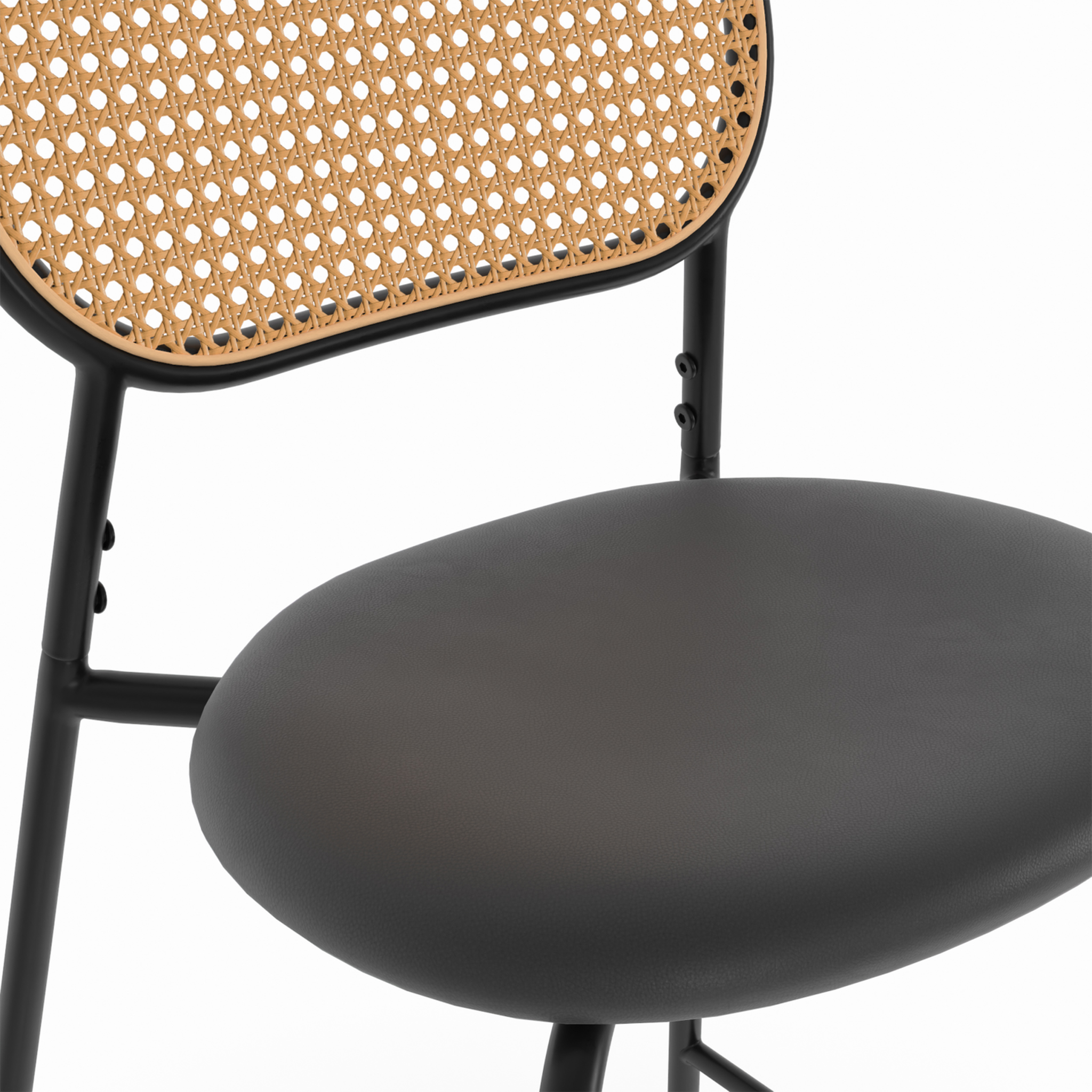 Voir la diapositive 6 : ID MARKET Lot de 2 tabourets de bar vintage CLOTILDE en métal noir et dossier cannage