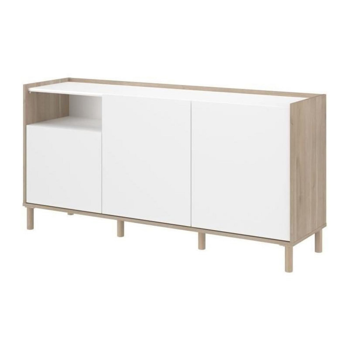 PARISOT Buffet bas - MORPHOS - Décor blanc / Chene - 3 portes - PARISOT