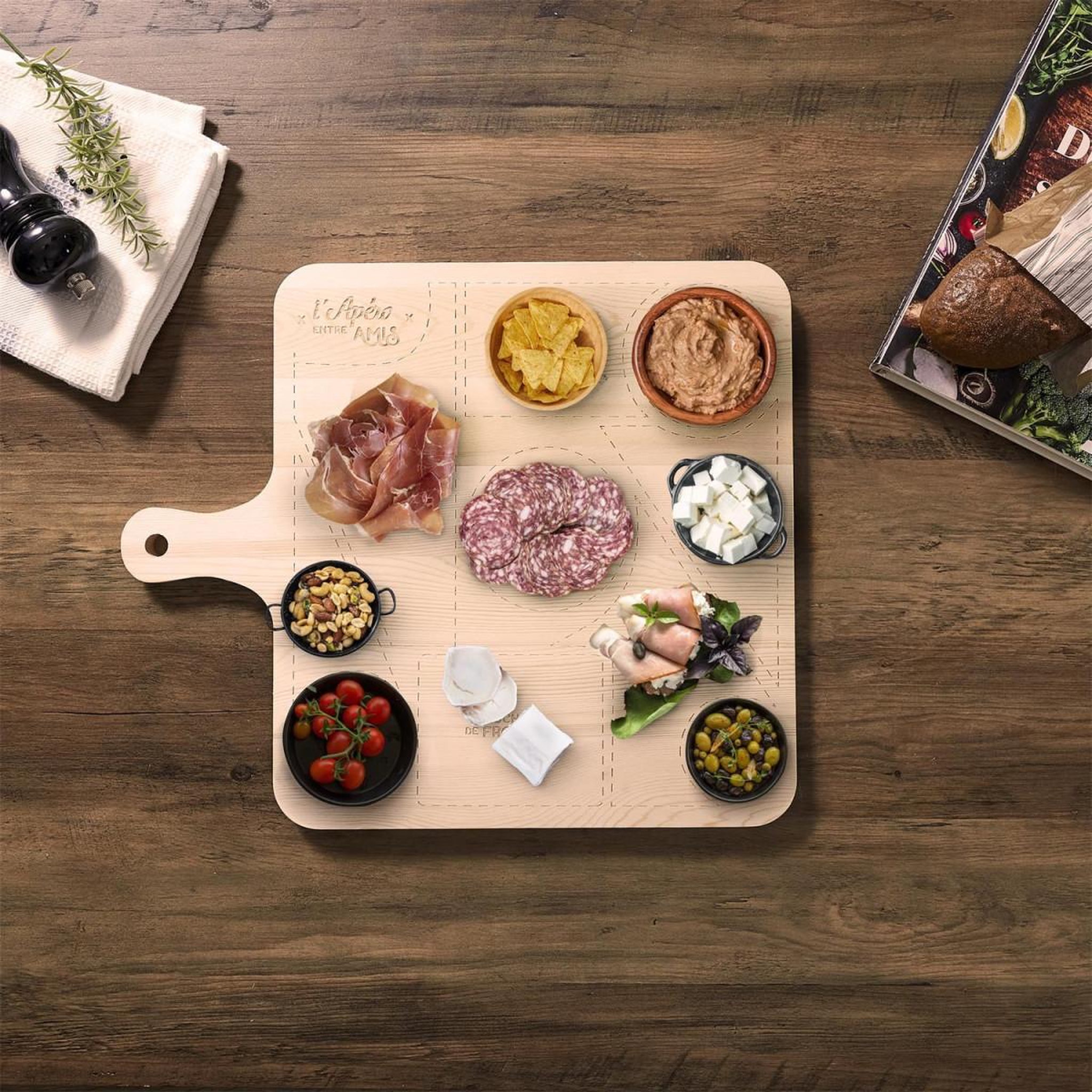 Voir la diapositive 4 : COOK CONCEPT Planche de présentation  l'apéro entre amis  44cm naturel