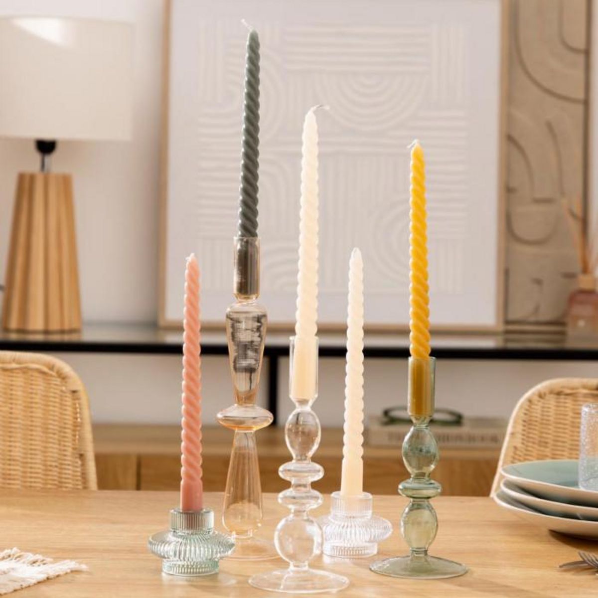 ATMOSPHERA Lot de 4 Bougies Bâton  Hugo  25cm Jaune