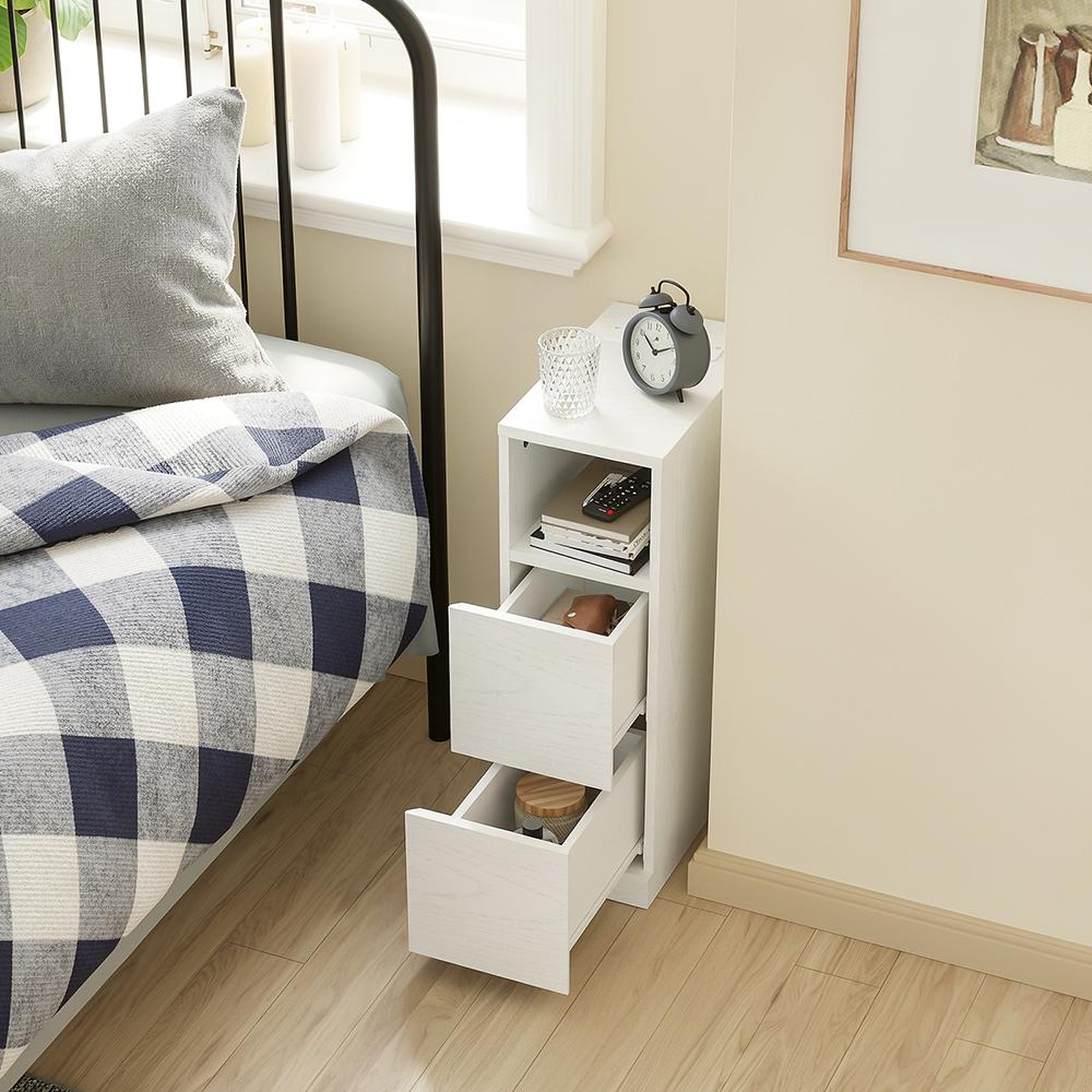 Voir la diapositive 4 : SOBUY Chevet avec 2 Tiroirs Blanc Crème 35x20x60cm FBT149-E-WG