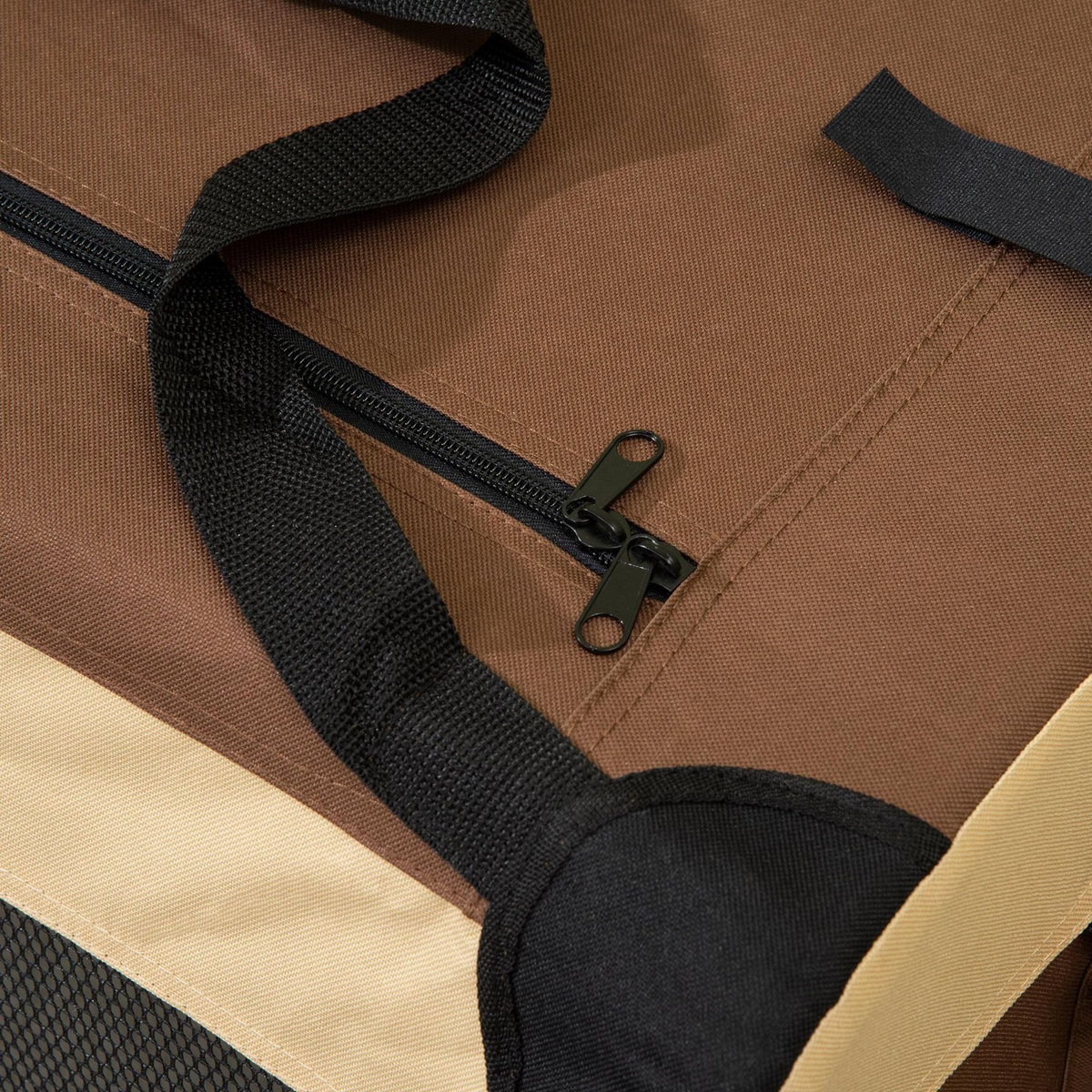 PAWHUT Sac de transport pour chien et chat pliable - poignée, 3 entrées zippées, poche - coussin amovible inclus - acier oxford polyester marron noir