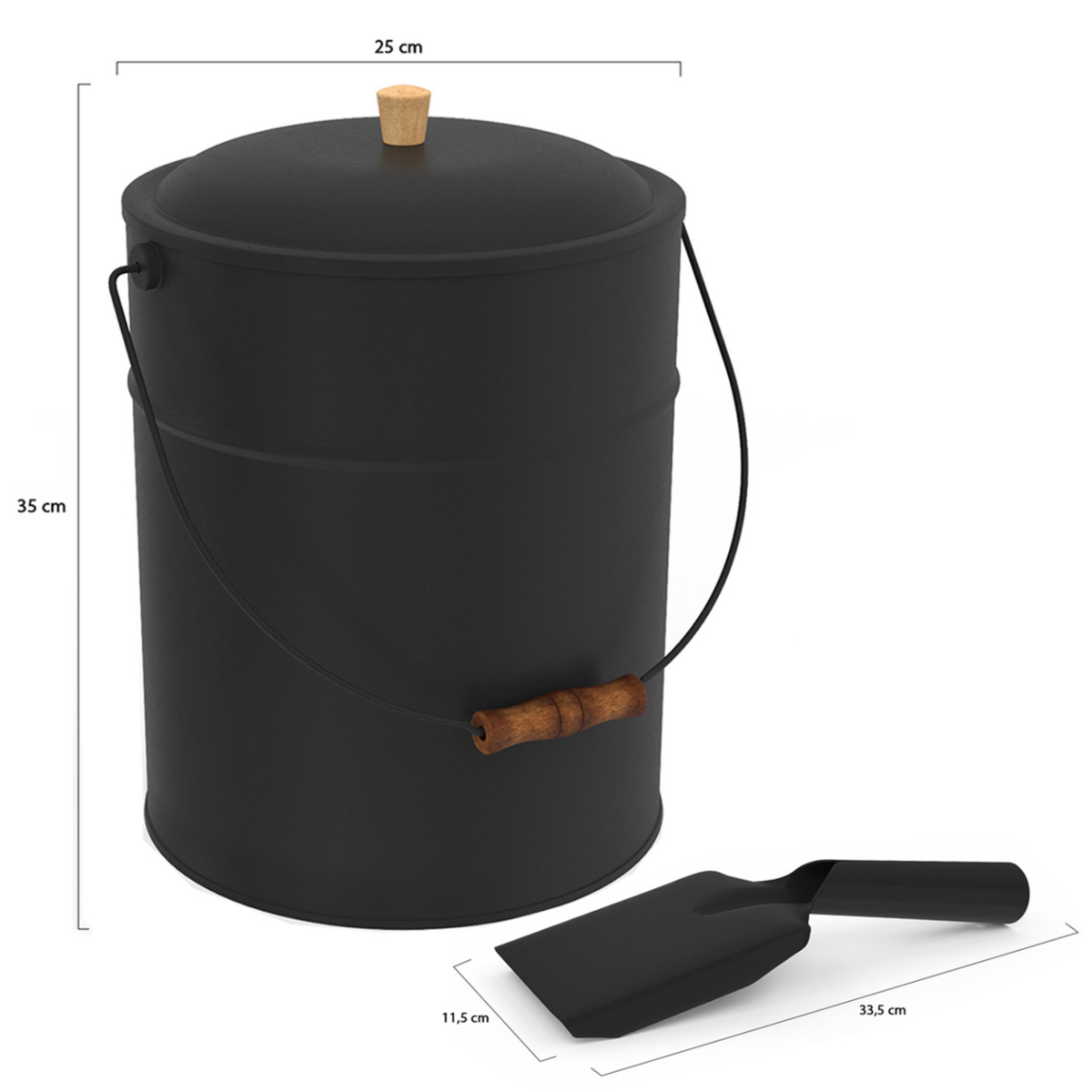 ID MARKET Seau à cendres 15 L avec pelle et couvercle