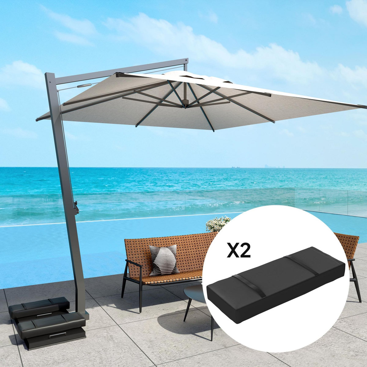 OUTSUNNY Sac de lestage souple chargeable pour parasol - lot de 2 sacs - 25 Kg x 2 - poignées - oxford haute densité 600D noir