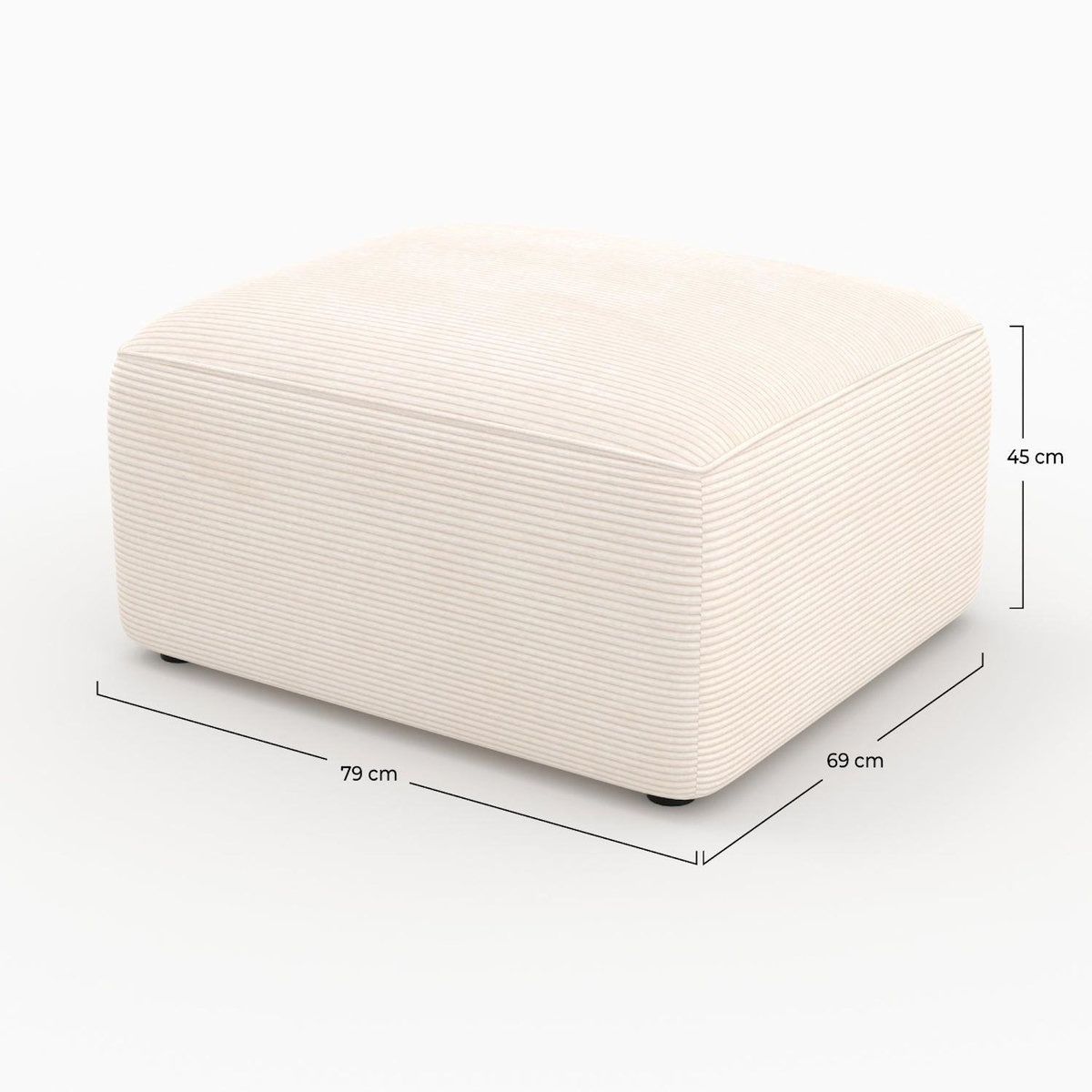 MAISON PAVANE Pouf rectangulaire pour canapé modulable en velours blanc cassé-Mina