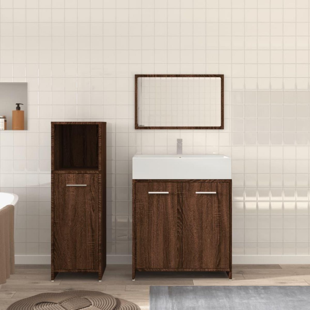 VIDAXL Ensemble de meubles de salle de bain 3 pcs Chene marron