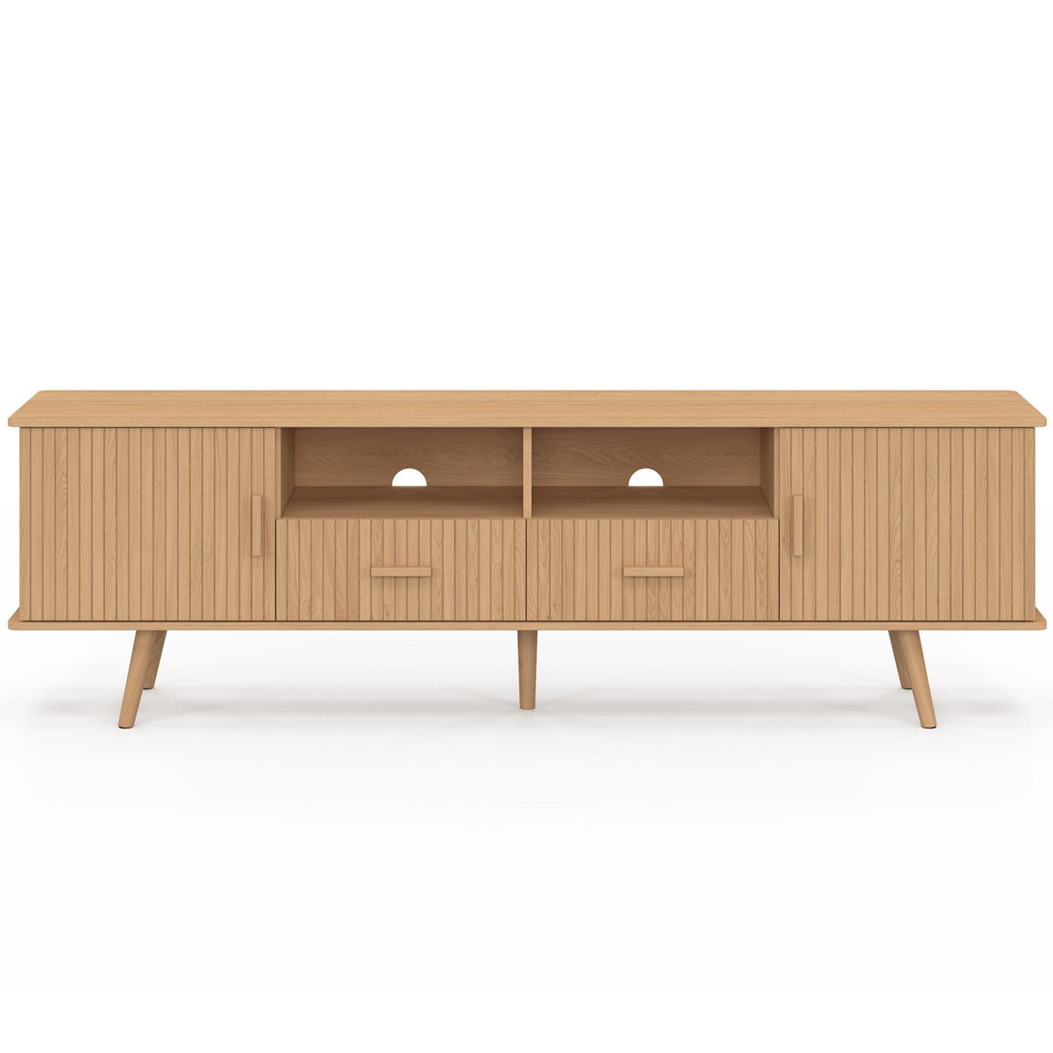 Voir la diapositive 3 : ID MARKET Meuble tv 180 cm juliette 2 portes et 2 tiroirs lattes tasseau bois coloris chêne