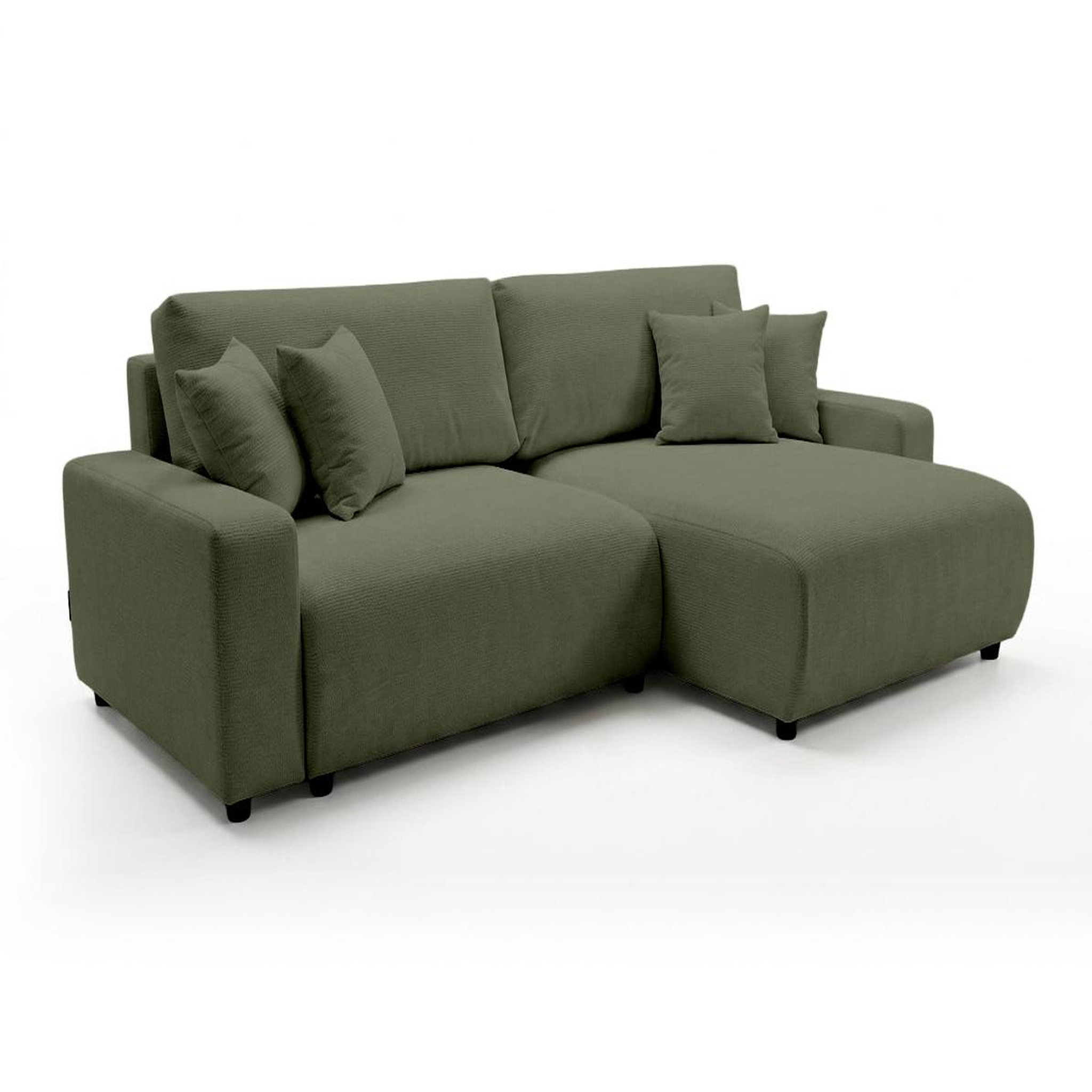 Voir la diapositive 2 : BEST MOBILIER Mini pivoine - canapé d'angle réversible 4 places convertible avec coffre en velours texturé