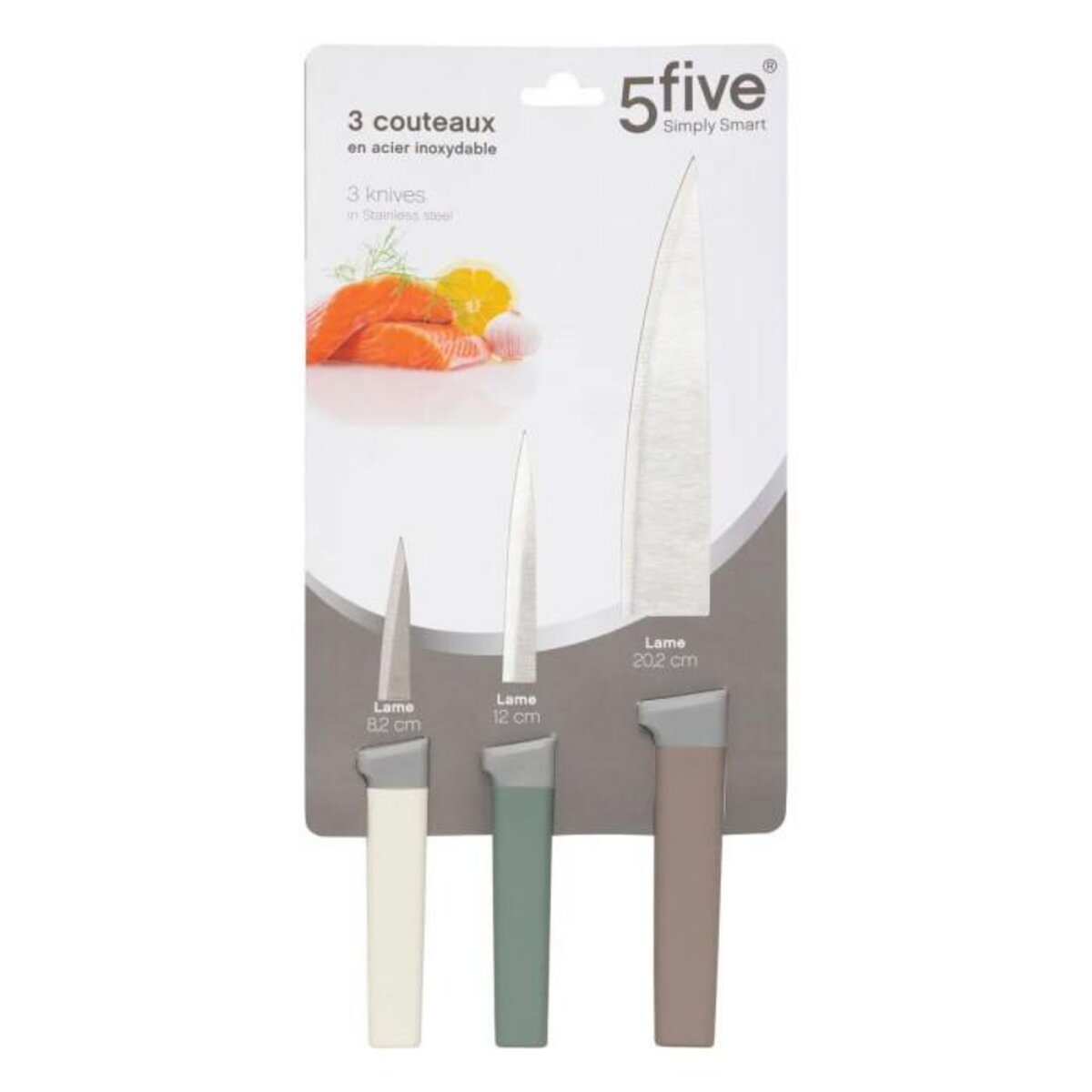 FIVE Lot de 3 Couteaux de Cuisine  Antidérapant  33cm Multicolore