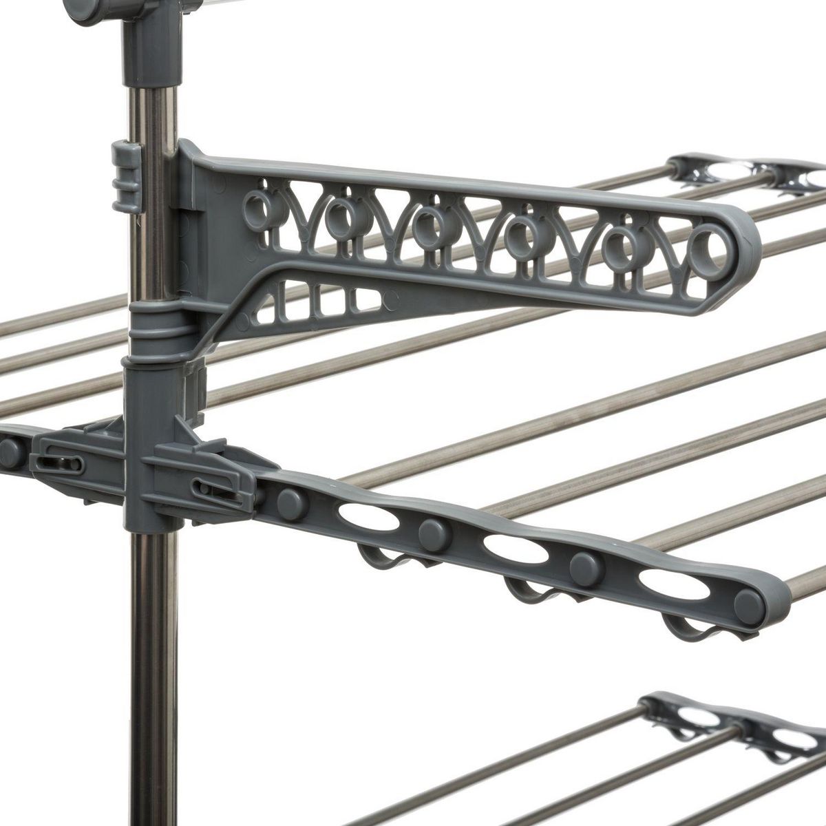 FIVE Etendoir 3 niveaux 6 roulettes avec porte cintres - Gris