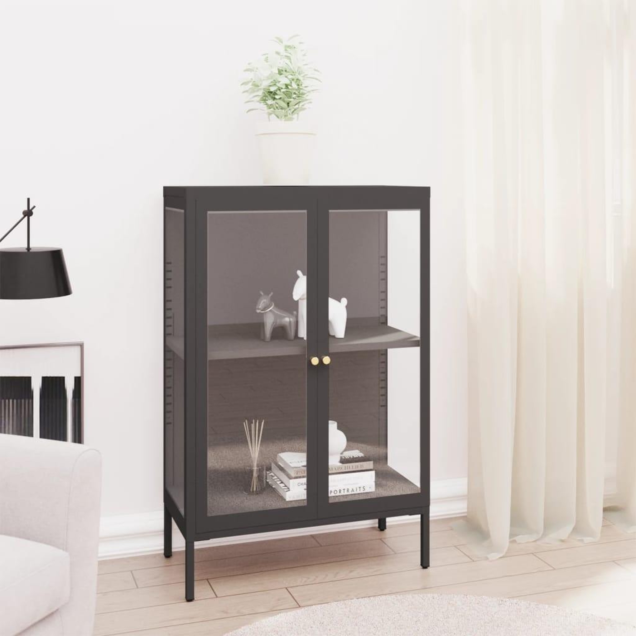 Voir la diapositive 1 : VIDAXL Buffet Anthracite 75x35x105 cm Acier et verre