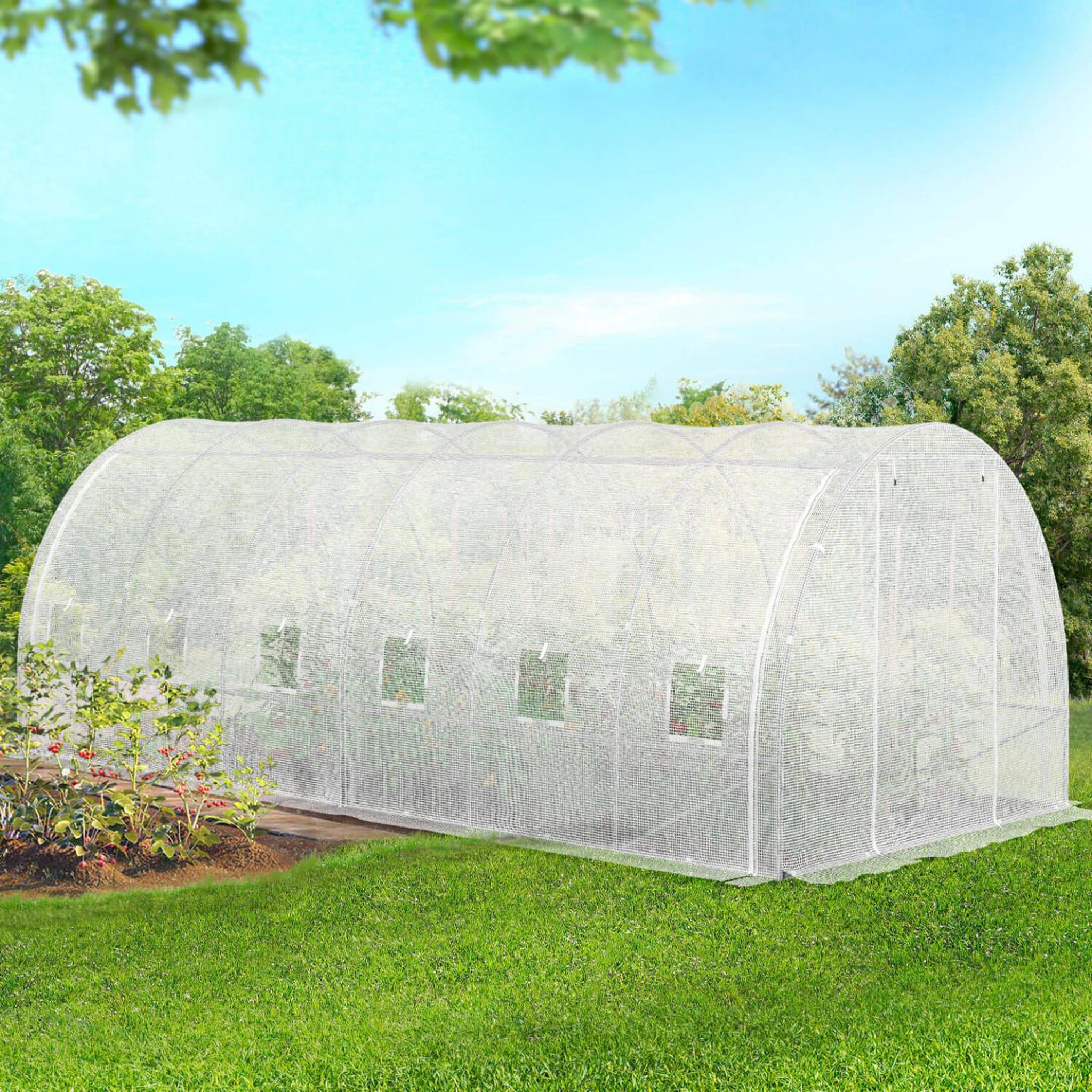 Voir la diapositive 2 : ID MARKET Bâche de rechange pour serre de jardin tunnel 18m² 6 x 3 x 2 m anti-UV avec porte et fenêtres CRIMÉE blanche toutes saisons